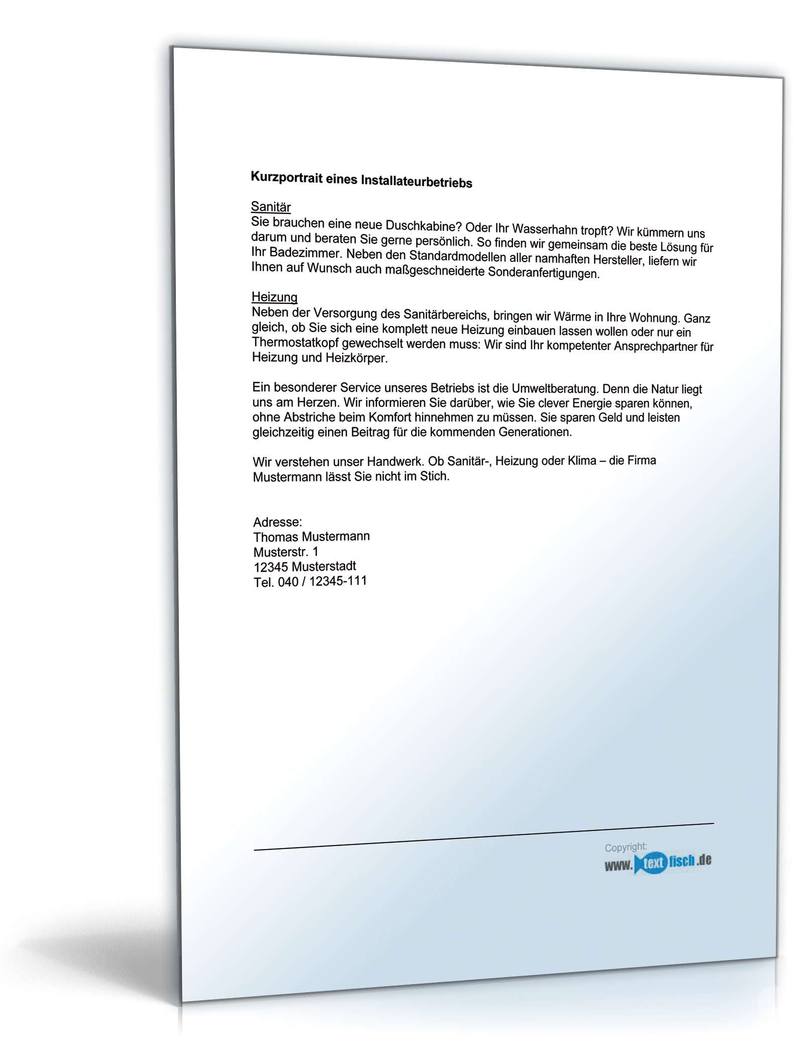 Werbetext Installationsbetrieb