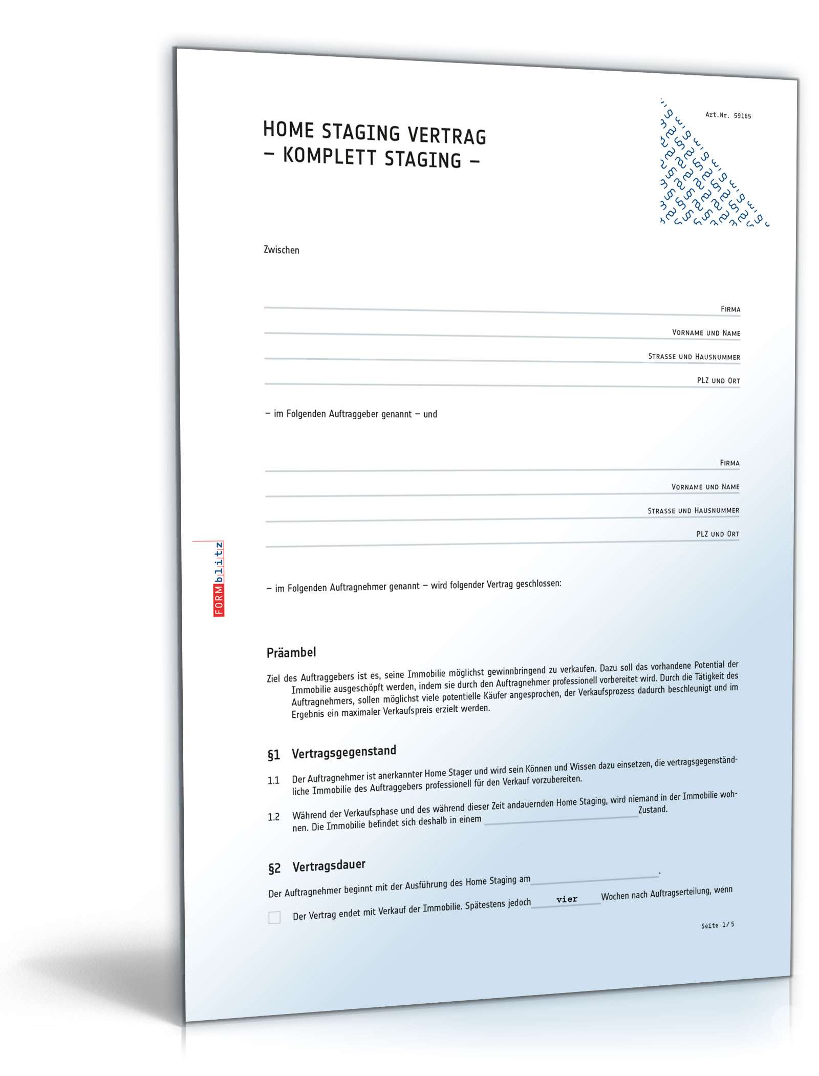 Home Staging Vertrag  Excel