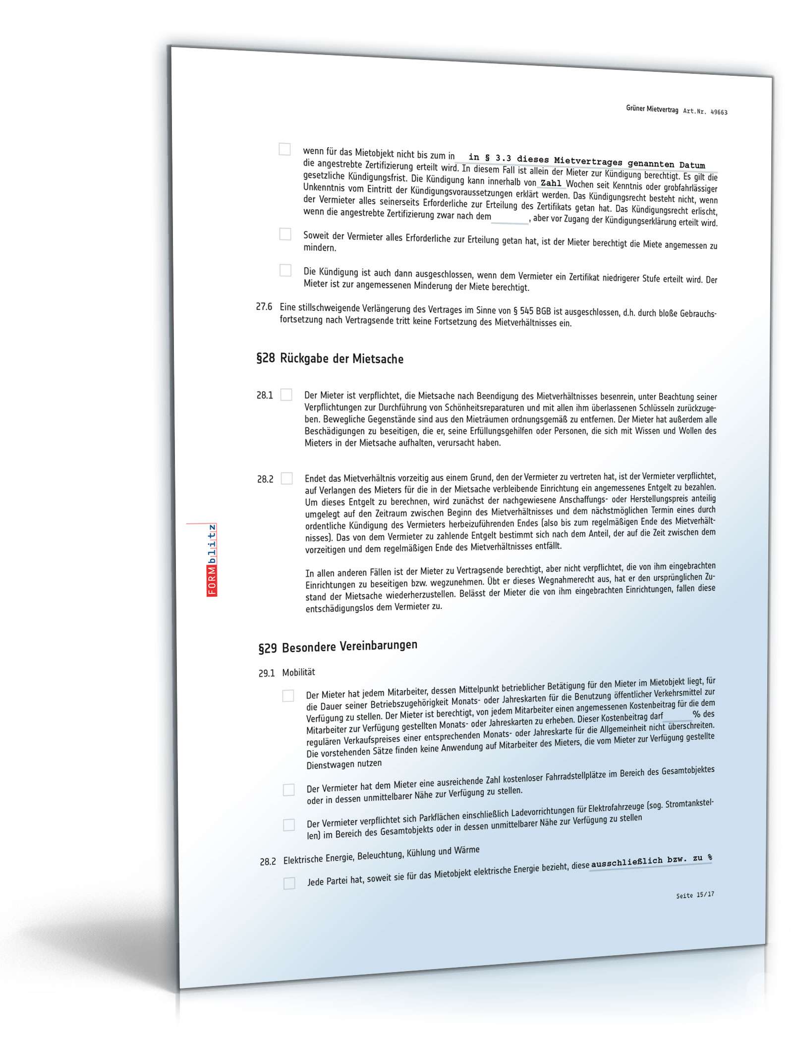 Grüner Mietvertrag für Gewerbe PDF. Seite: 15