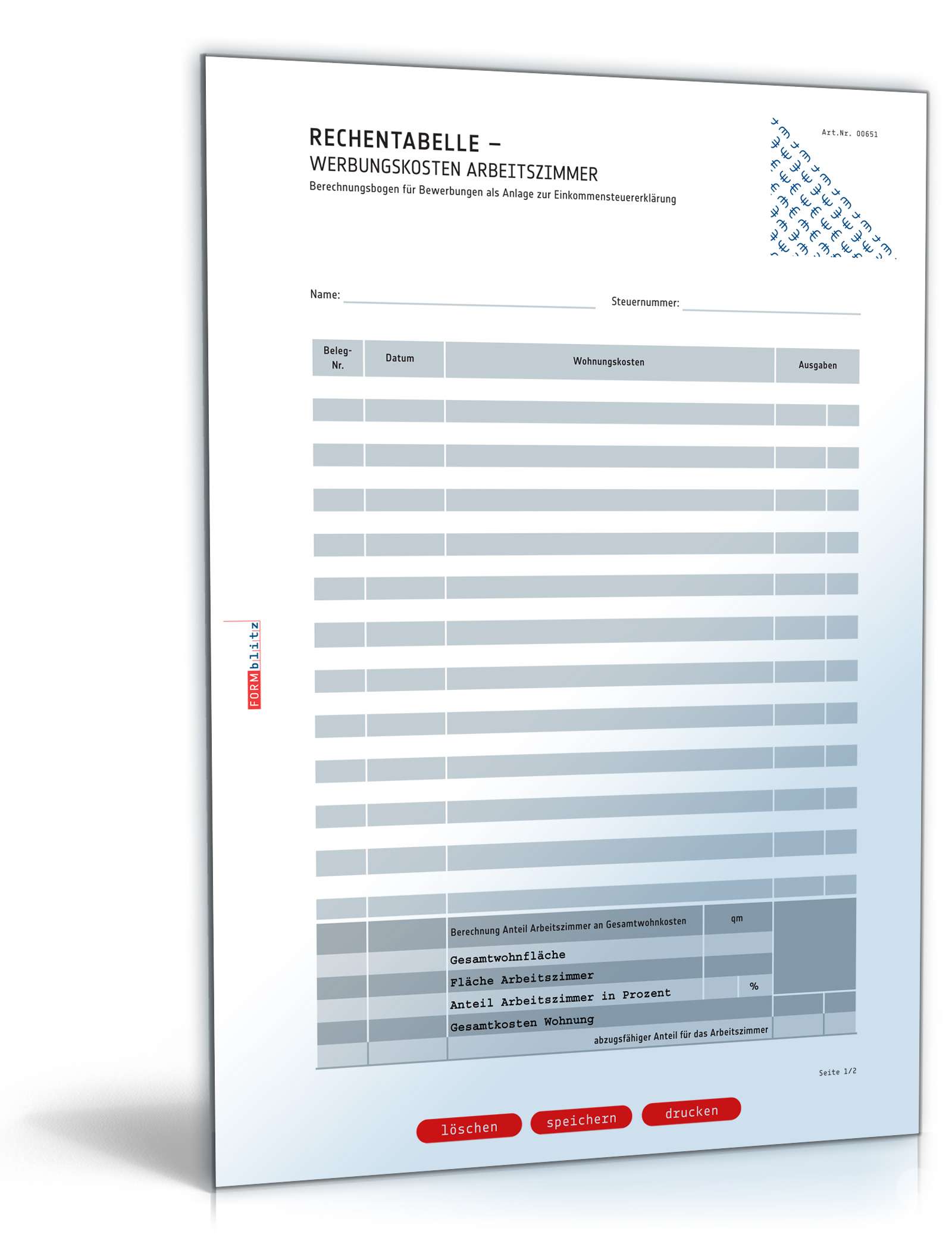 Rechentabelle Werbungskosten Arbeitszimmer PDF