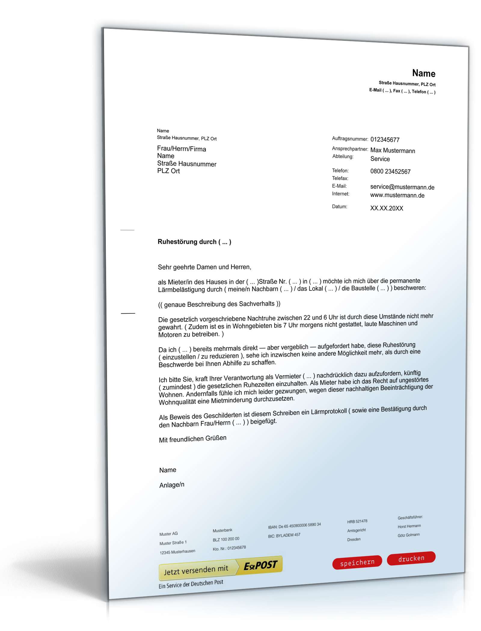 Beschwerde beim Vermieter über Ruhestörung PDF