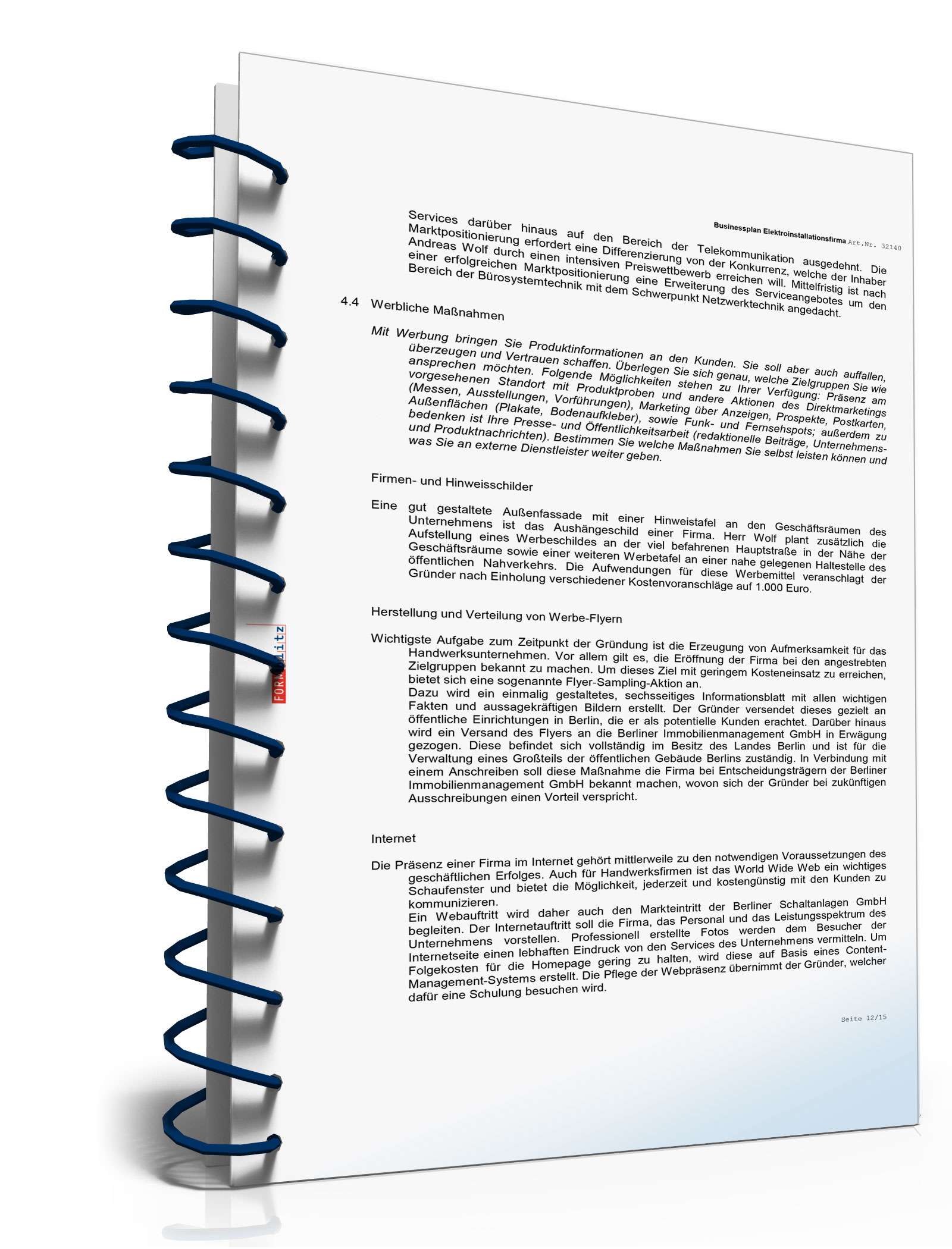 Businessplan Elektroinstallationsbetrieb Excel. Seite: 10