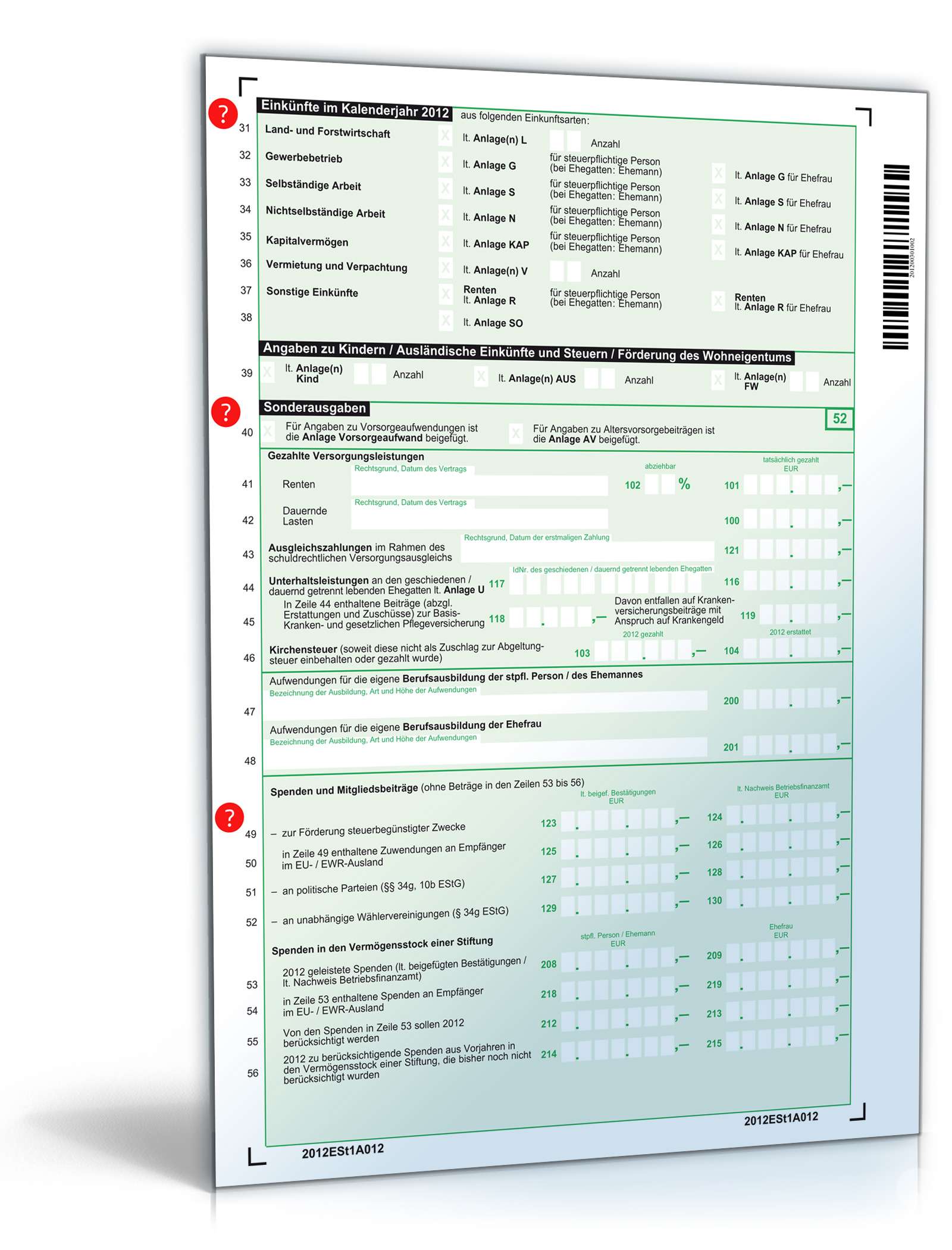 Einkommensteuererklärung 2012 - Mantelbogen PDF. Seite: 2