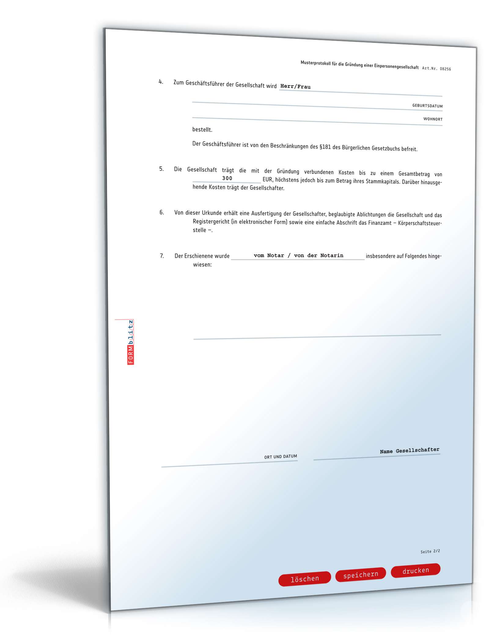 Musterprotokoll Einpersonengesellschaft PDF. Seite: 2