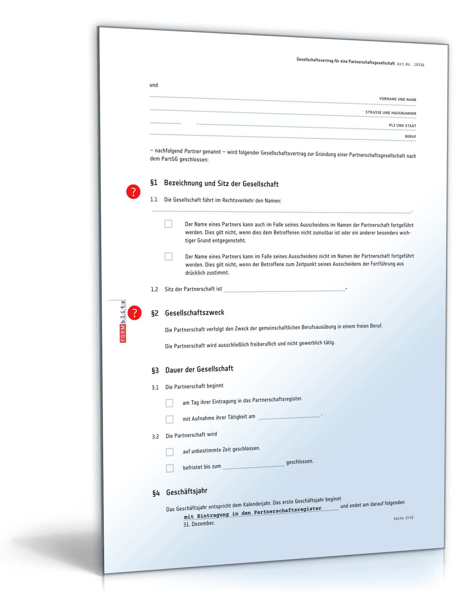 Gesellschaftsvertrag Partnerschaftsgesellschaft PDF. Seite: 2