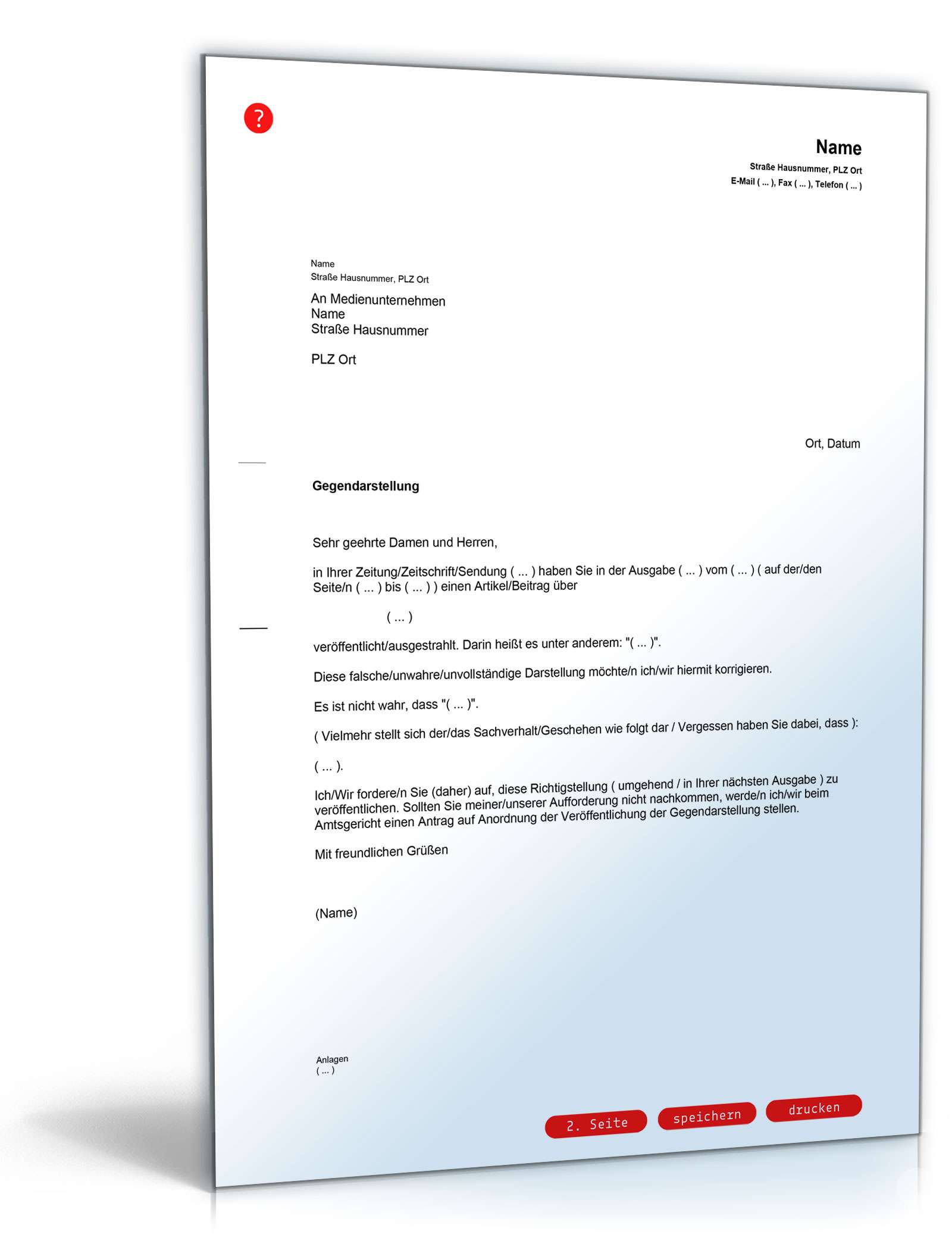 Aufforderung Abdruck Gegendarstellung PDF