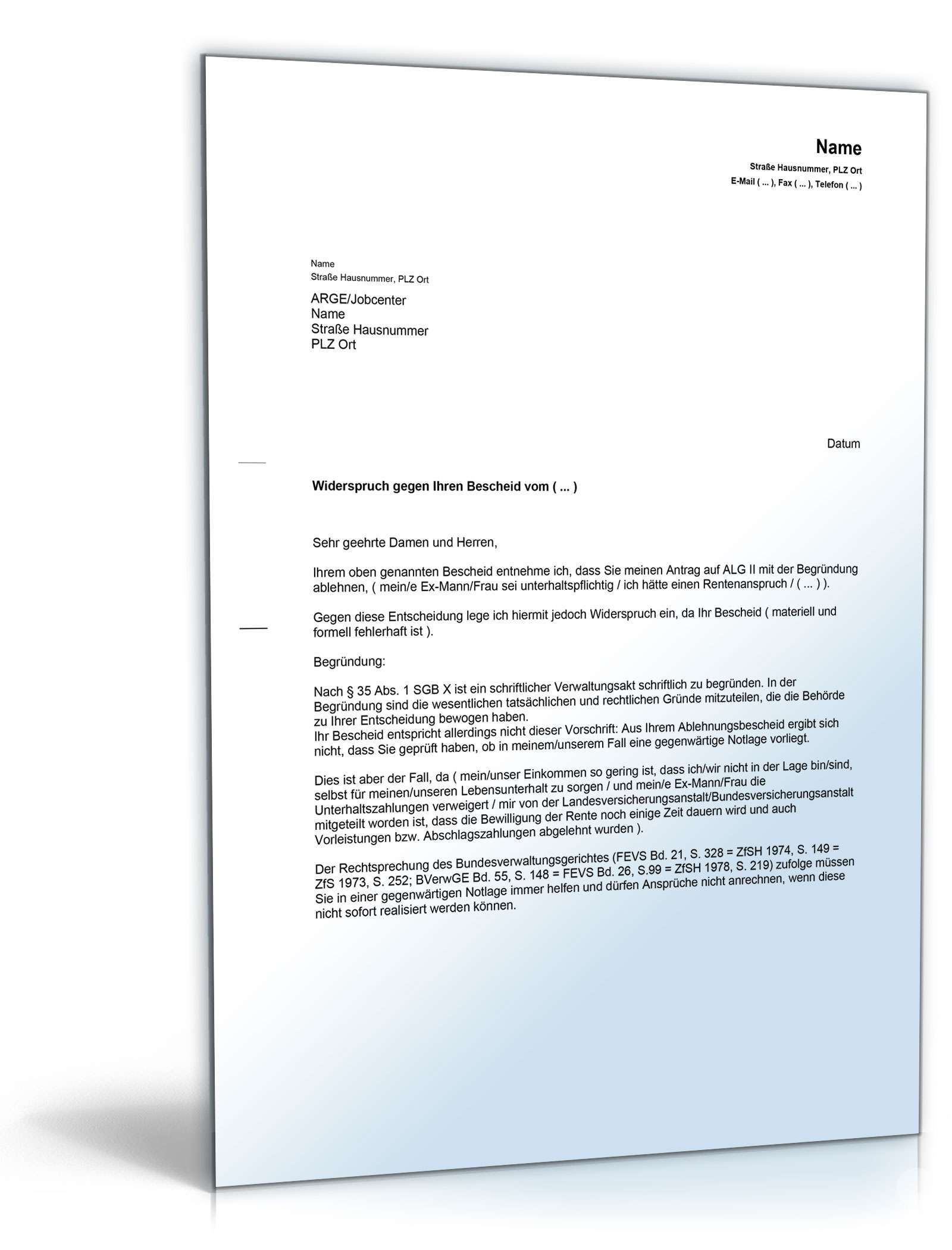 Widerspruch Ablehnung Antrag ALG II PDF