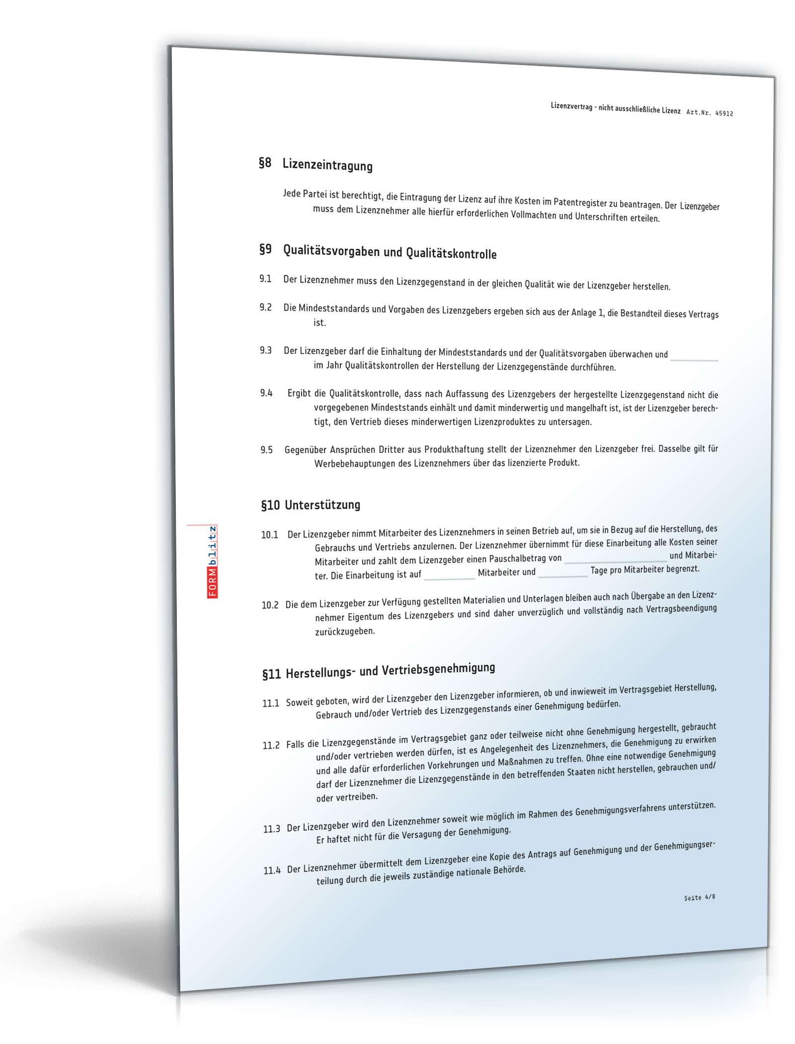 Lizenzvertrag nicht ausschließliche Lizenz PDF. Seite: 4