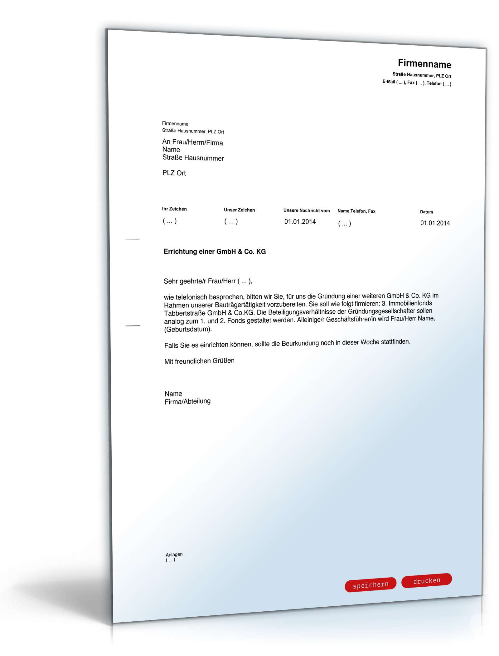 Musterbrief an Notar wegen Gesellschaftsgründung PDF