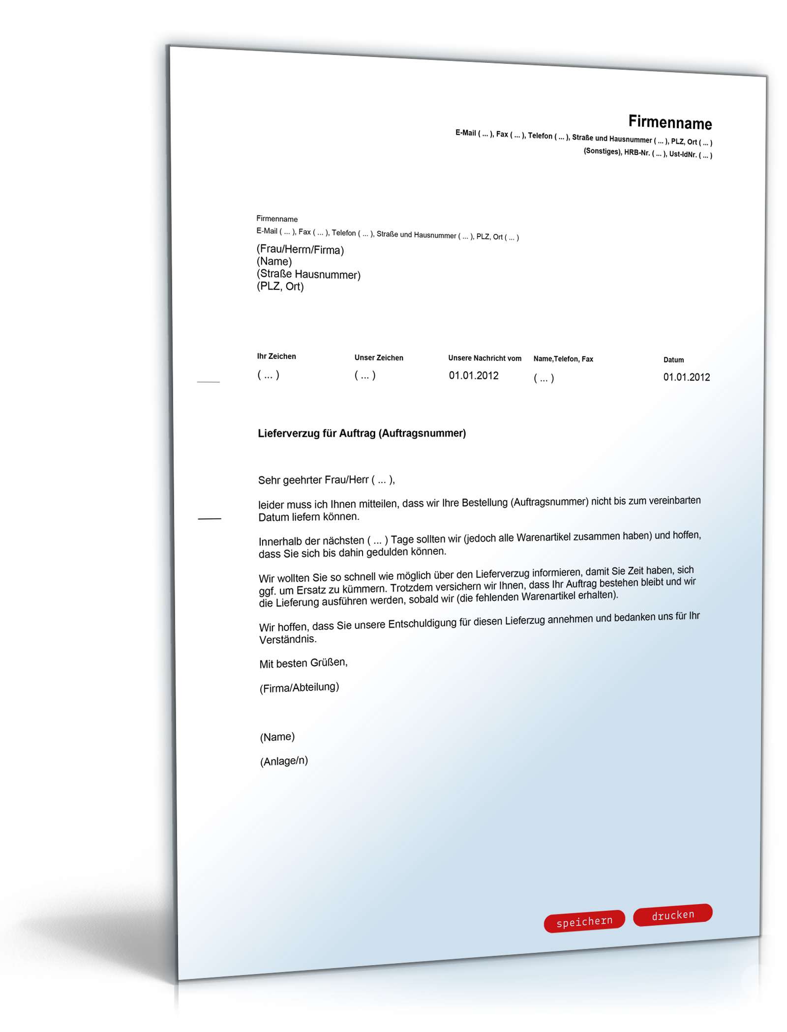 Entschuldigung wegen verspäteter Lieferung Englisch/Deutsch  PDF. Seite: 2