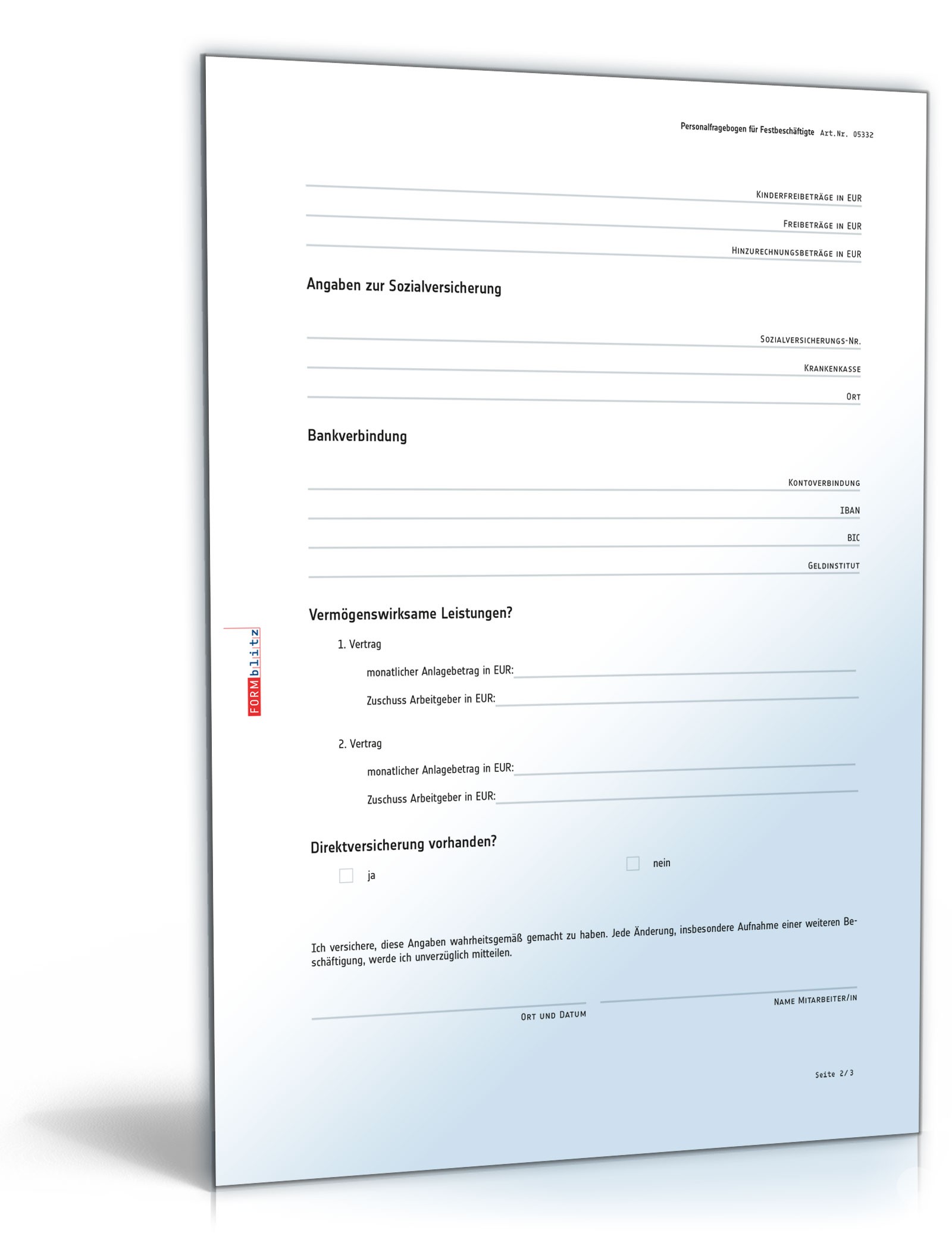 Personalfragebogen für Festbeschäftigte PDF. Seite: 2