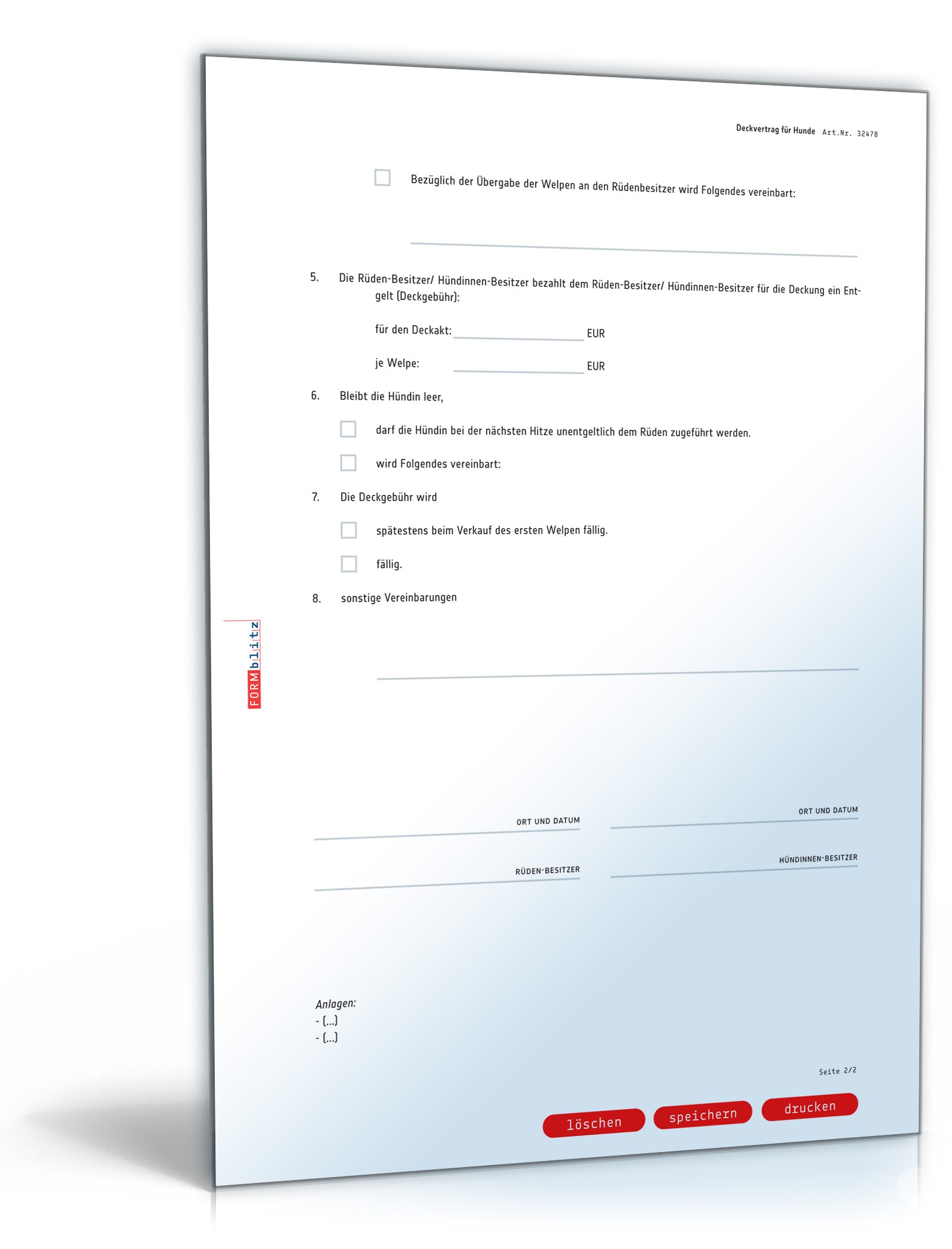 Deckvertrag Hunde PDF. Seite: 2