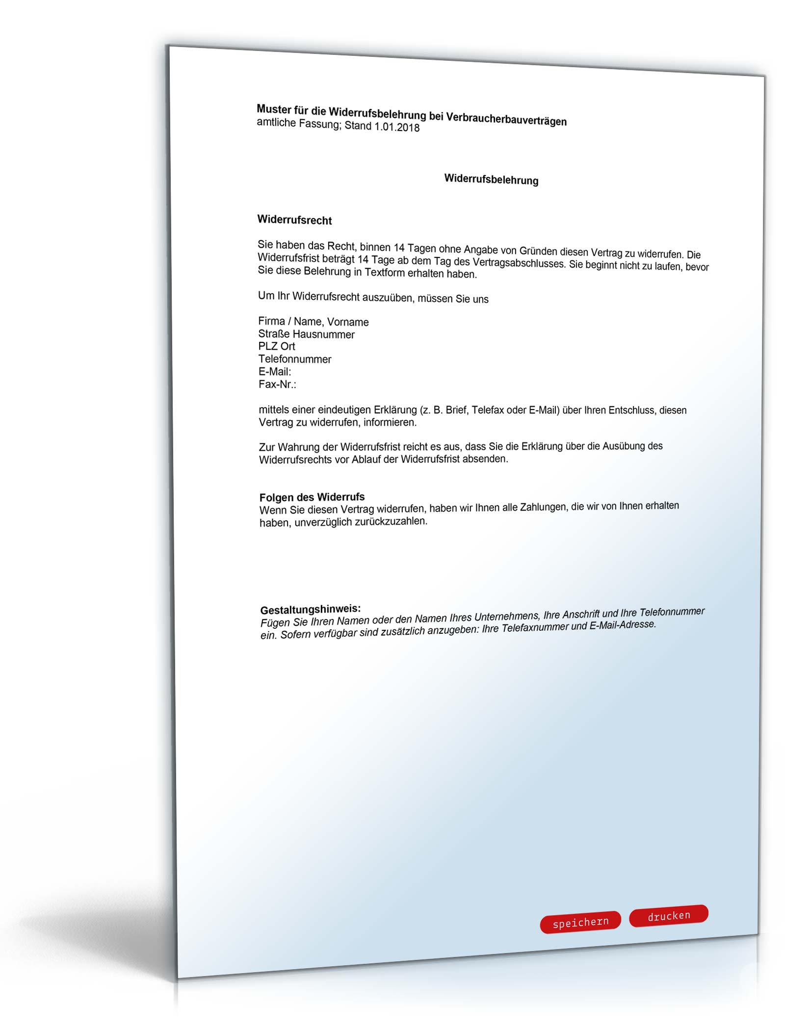 Widerrufsbelehrung Verbraucherbauvertrag PDF