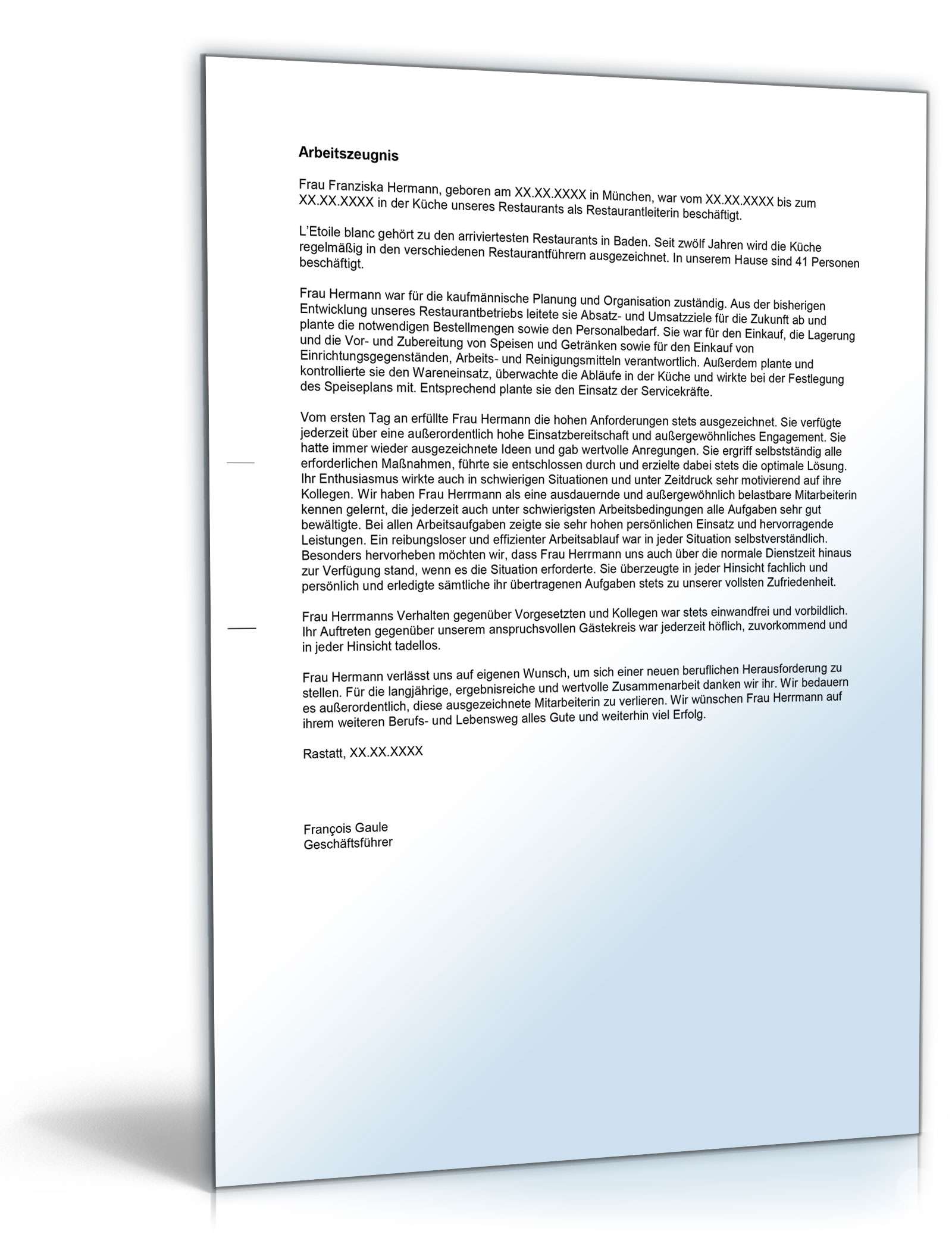 Arbeitszeugnis Restaurantleiter Excel. Seite: 3