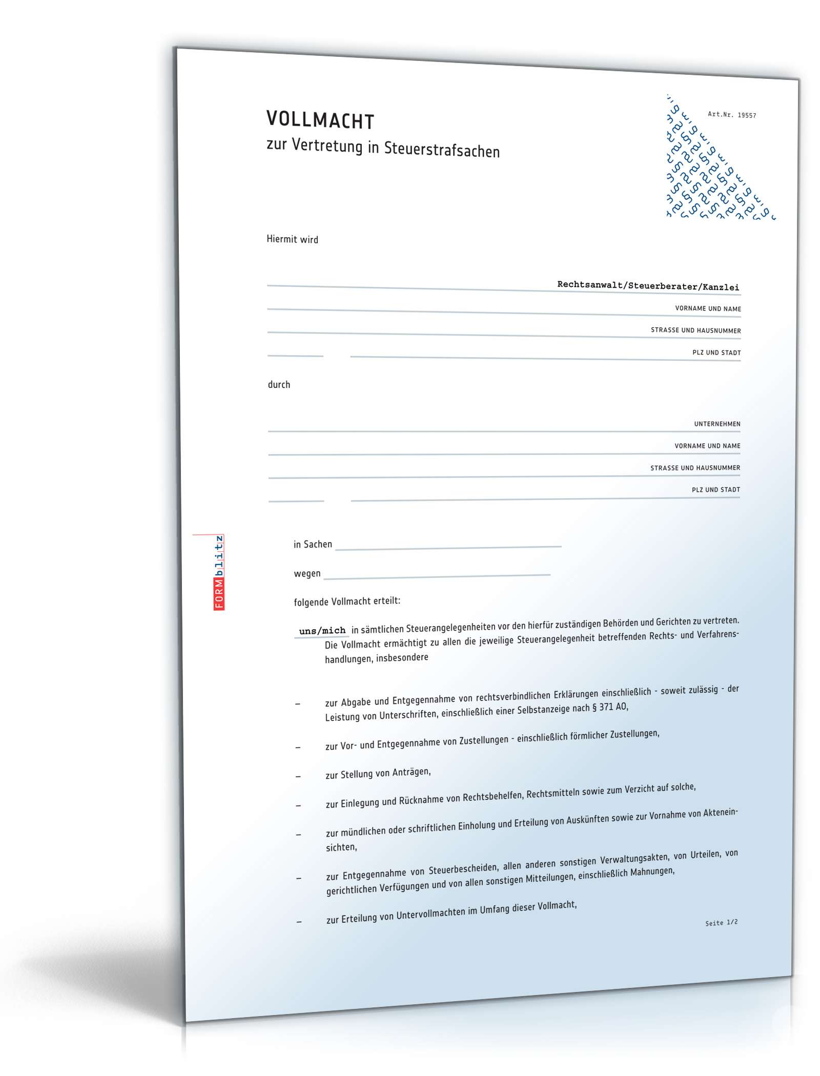 Vollmacht Steuersachen PDF