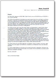 Zeugnis für Au-pair Word