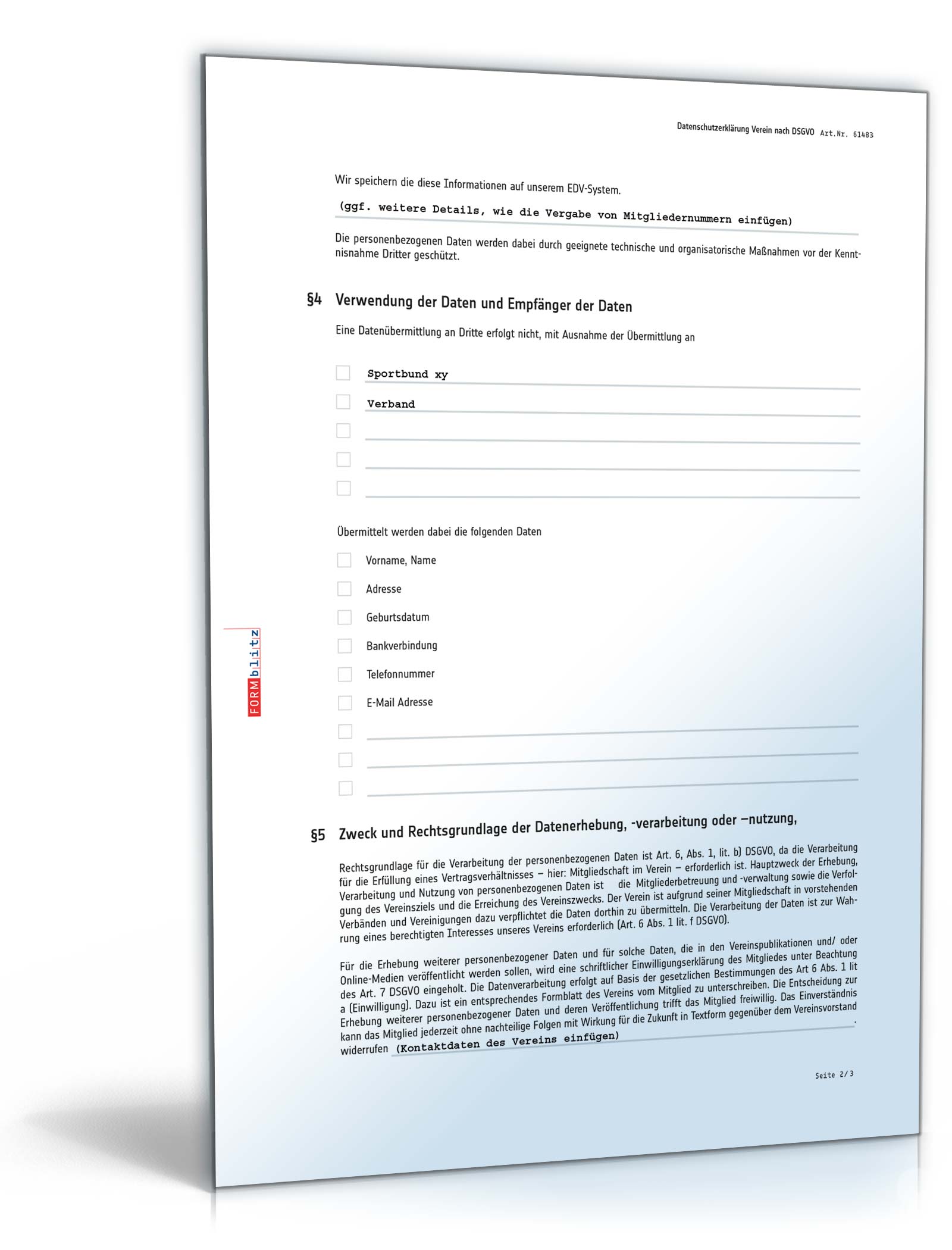 Datenschutzerklärung Verein PDF. Seite: 2