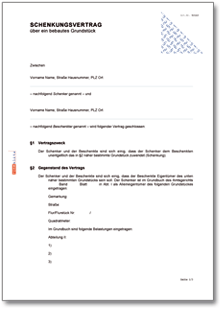 Schenkungsvertrag über eine bebaute Liegenschaft Word