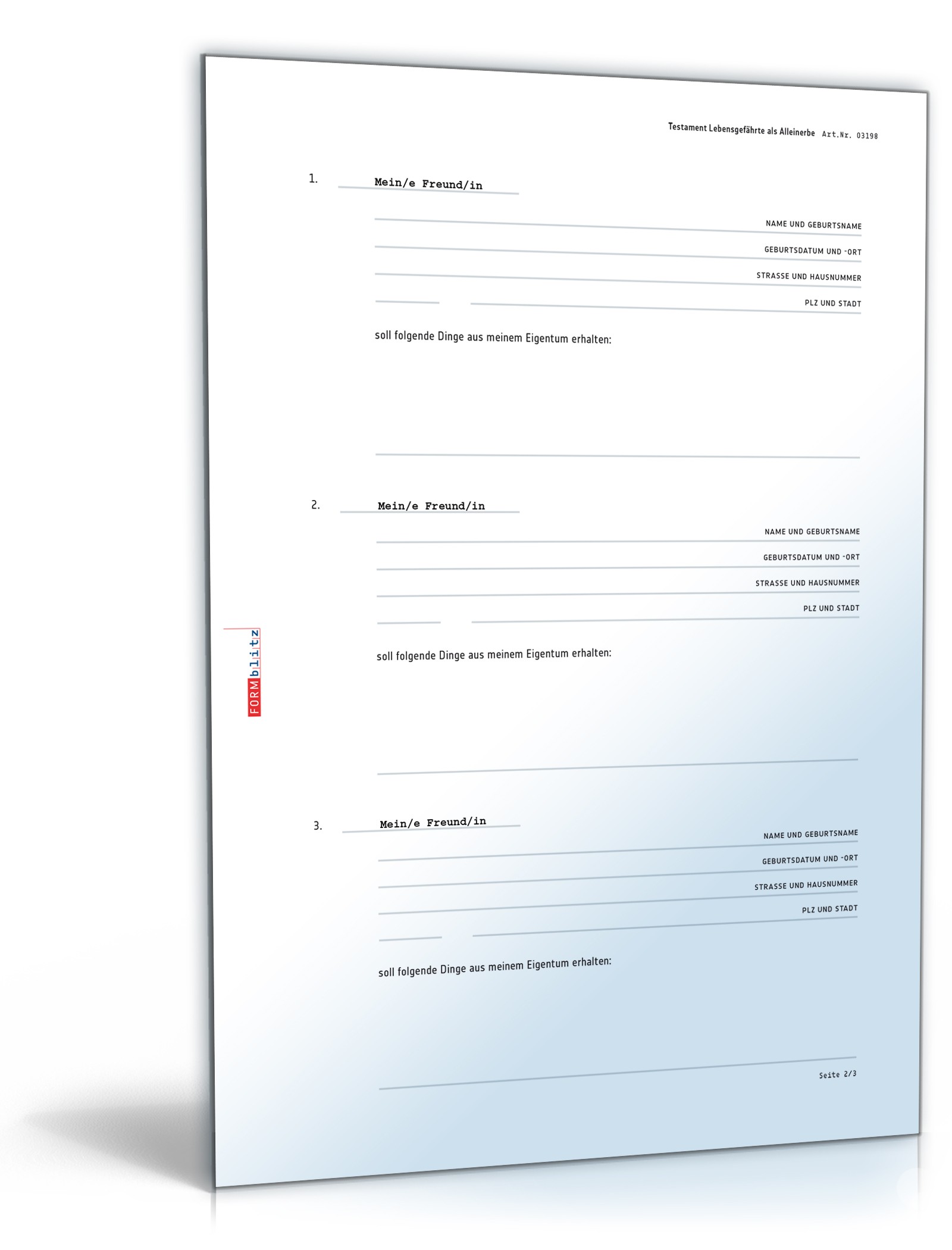 Testament mit Lebensgefährten als Alleinerbe PDF. Seite: 2