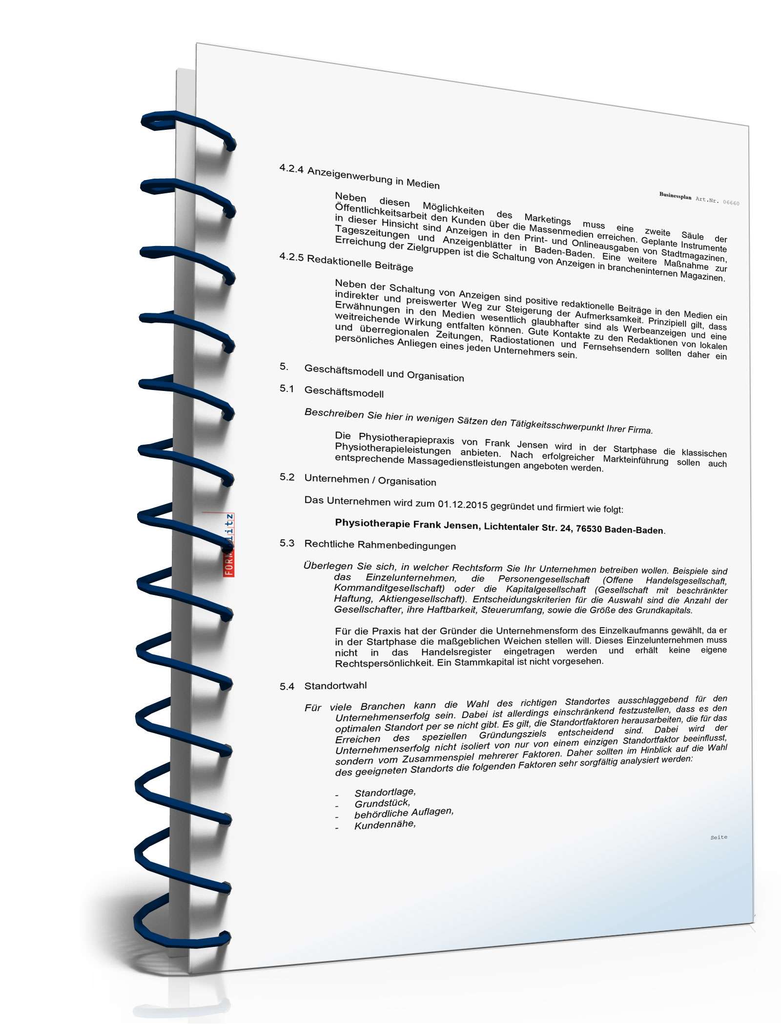 Businessplan Physiotherapie Excel. Seite: 10