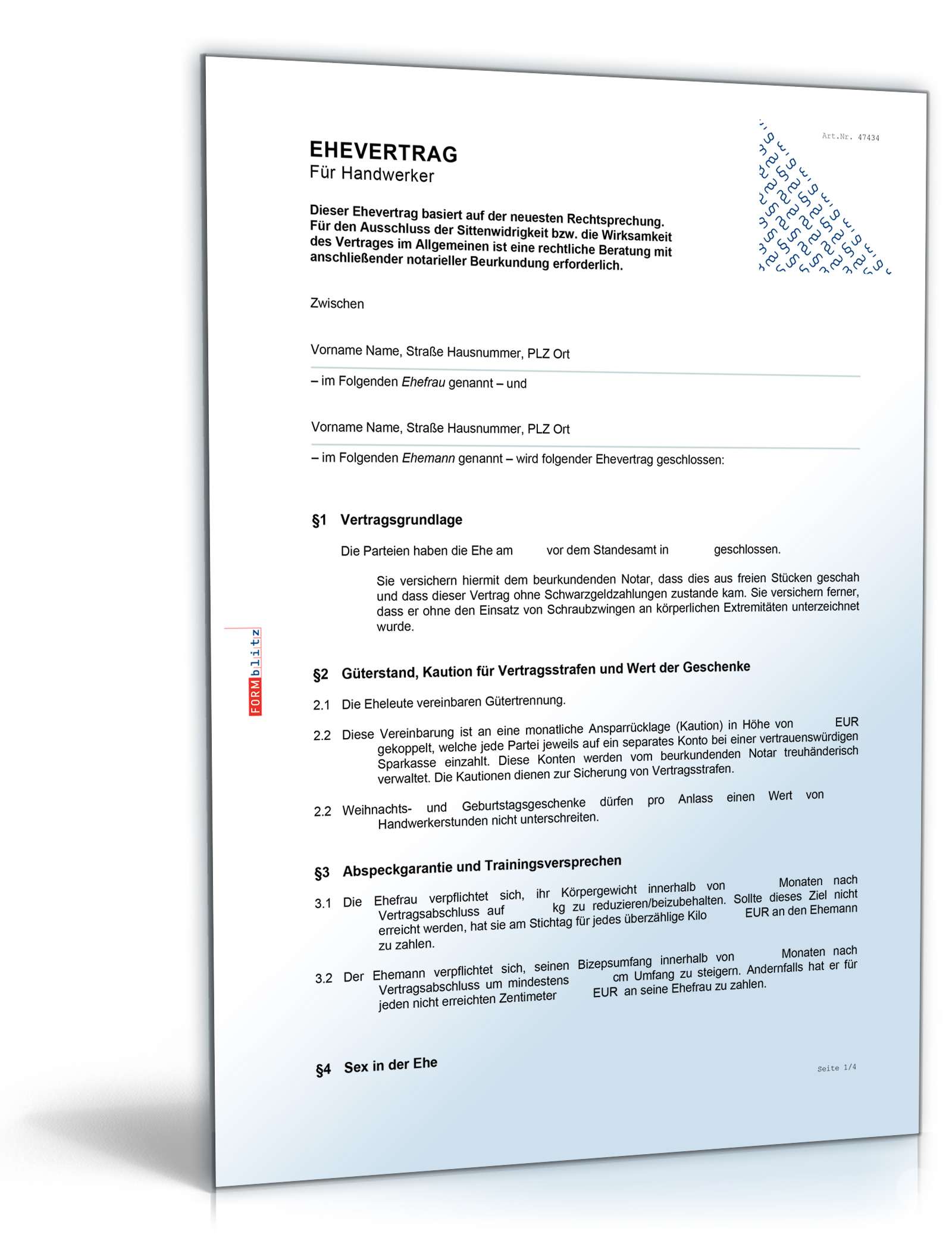 Ehevertrag Handwerker Fun-Vertrag Word