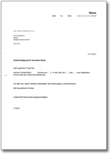 Entschuldigung Schule Word