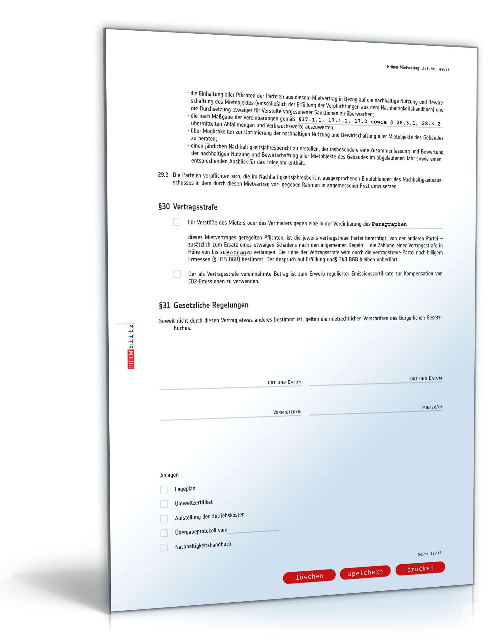 Grüner Mietvertrag für Gewerbe PDF. Seite: 17