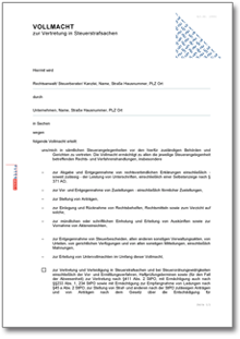 Vollmacht Steuersachen Word