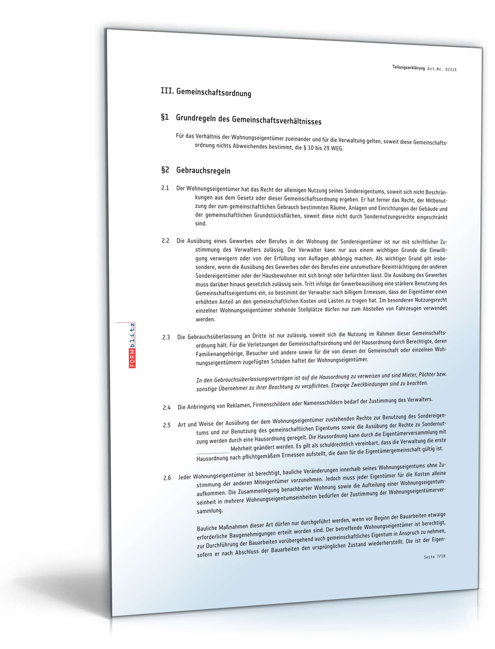 Teilungserklärung Wohnungseigentum PDF. Seite: 7