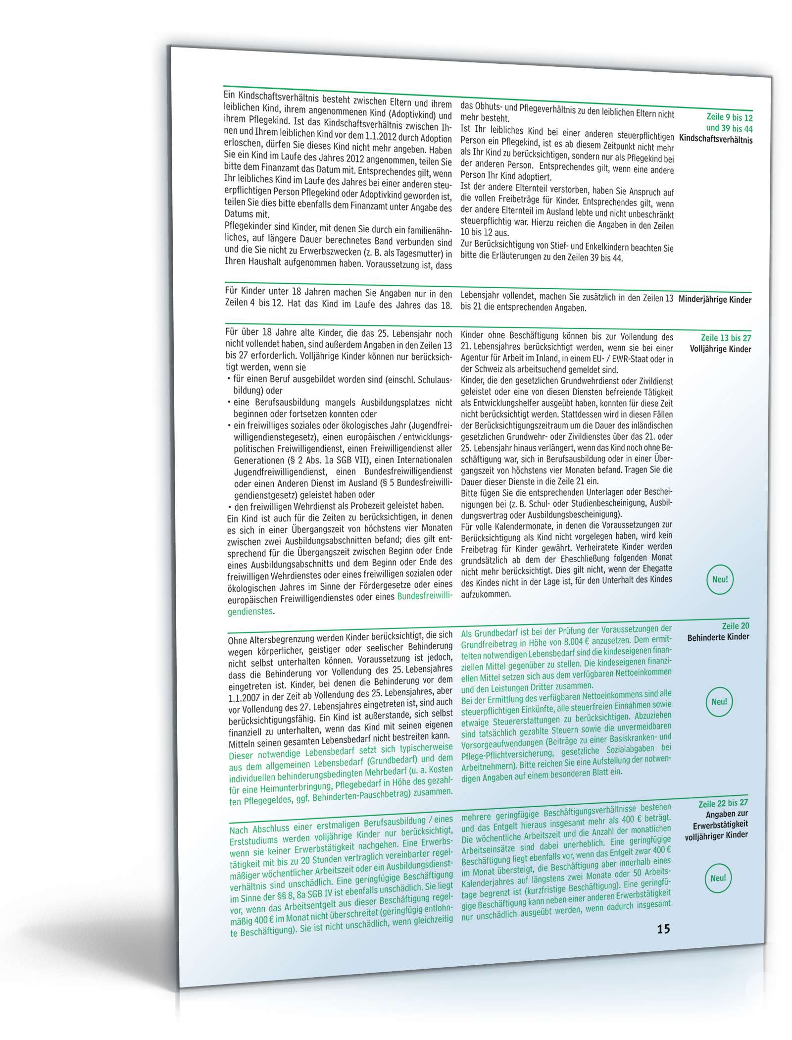 Anleitung zum ausfüllen der Einkommensteuererklärung 2012 PDF. Seite: 15