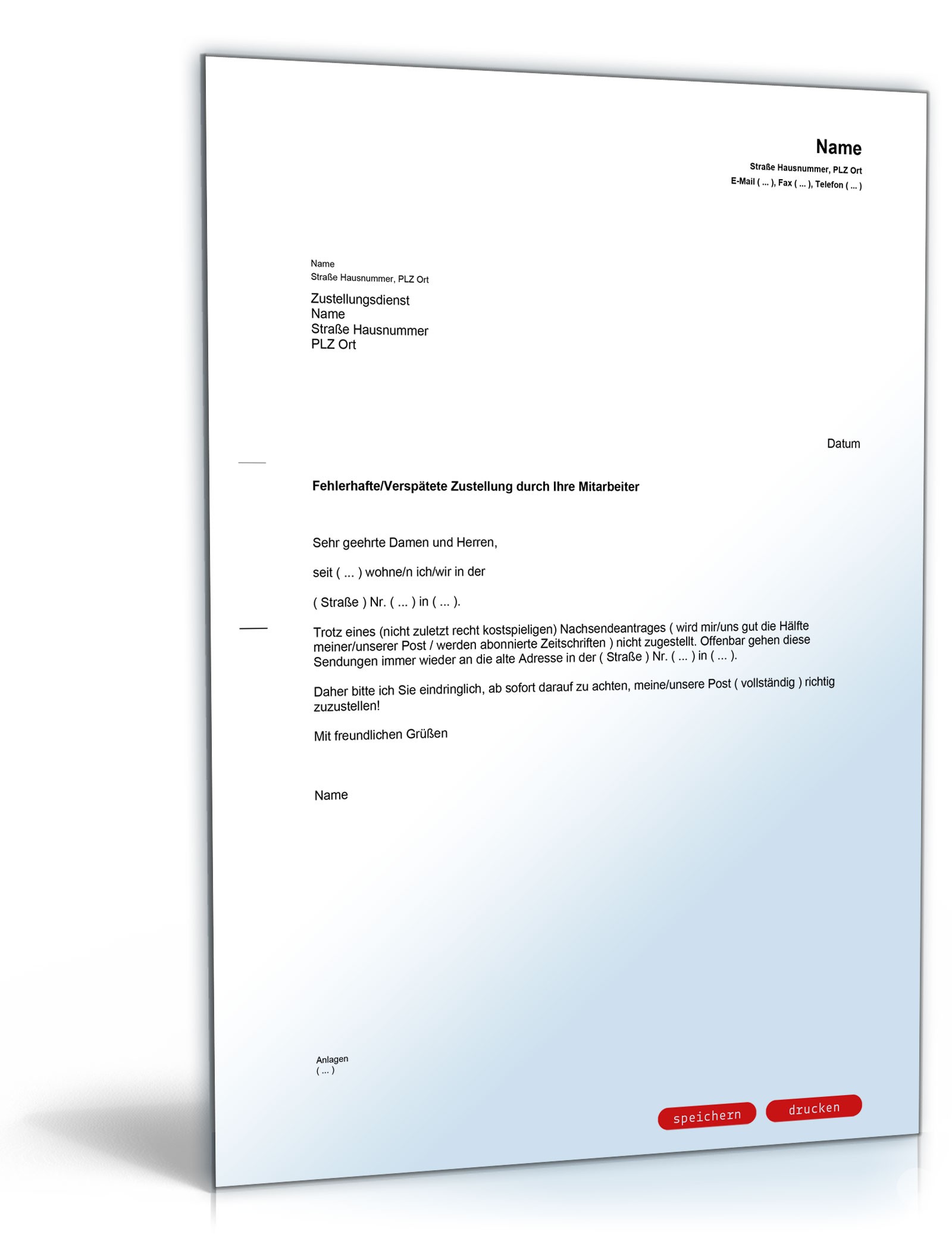 Beschwerde über fehlerhafte Postzustellung PDF