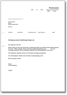 Fristgemäße Kündigung Auszubildender Word