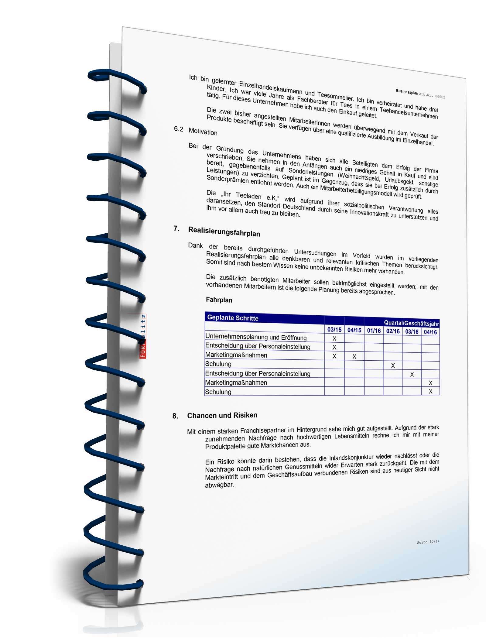 Businessplan Teeladen mit Teestube Excel. Seite: 14
