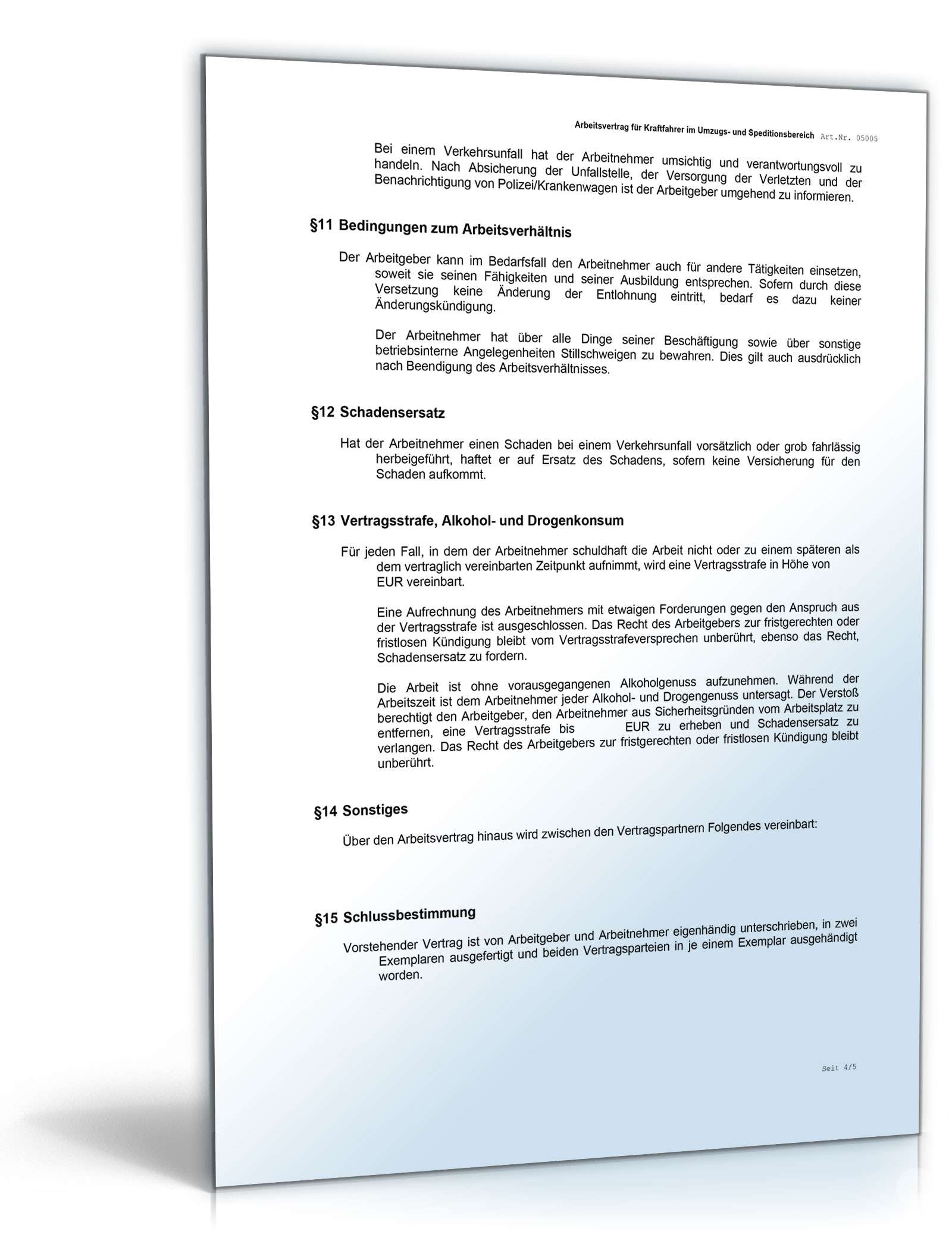 Arbeitsvertrag Kraftfahrer  Word. Seite: 4