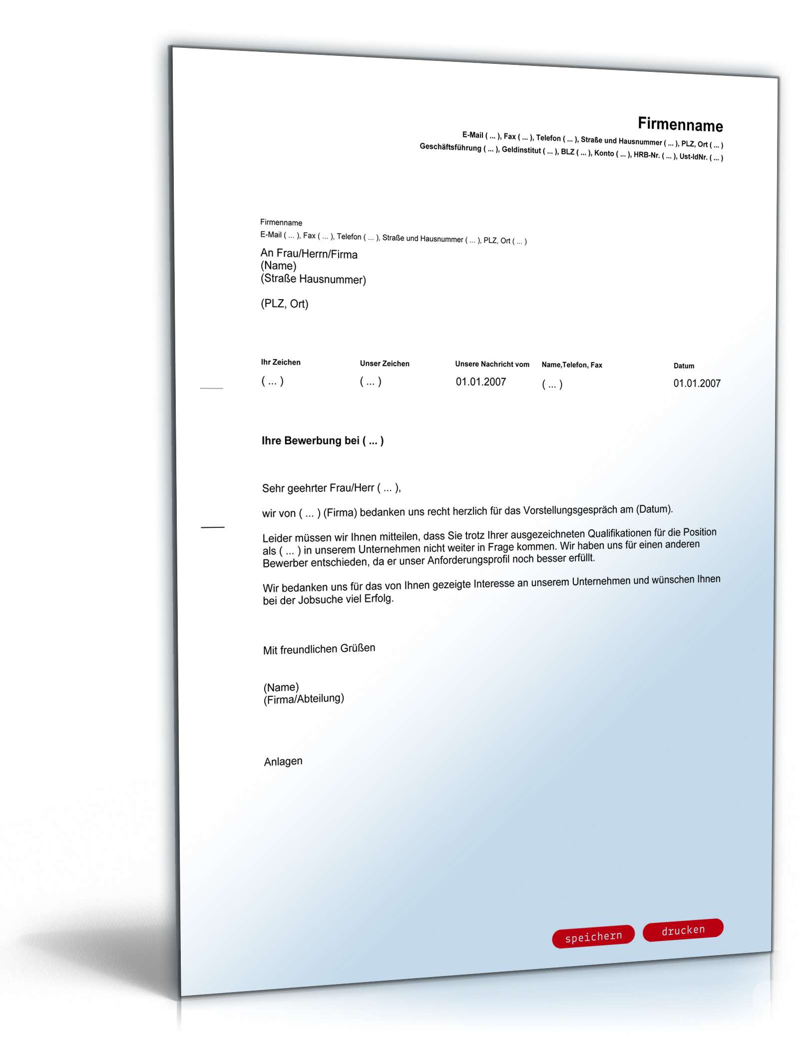 Absage nach Vorstellungsgespräch Englisch/Deutsch PDF. Seite: 2