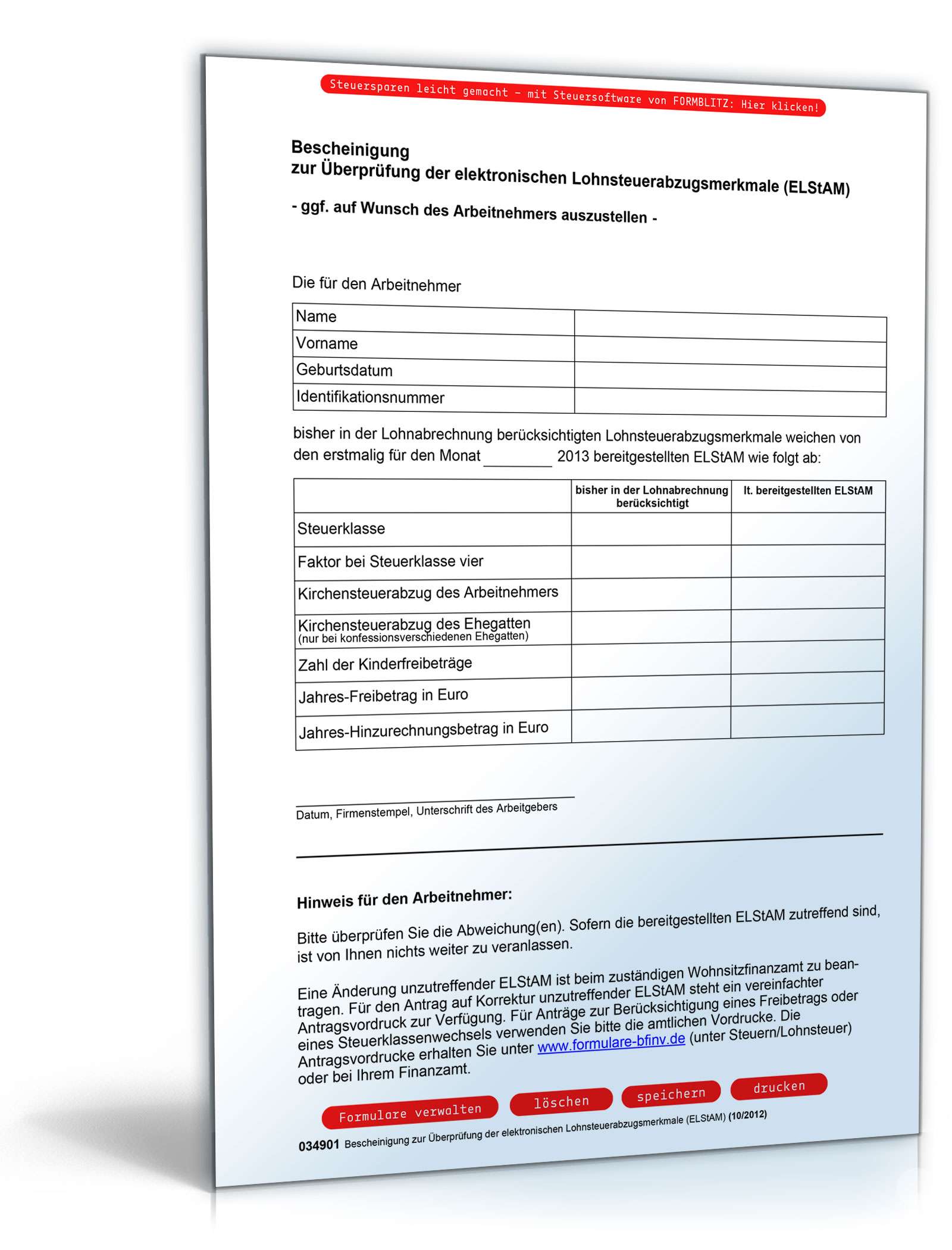 Bescheinigung zur Überprüfung der elektronischen Lohnsteuerabzugsmerkmale  PDF