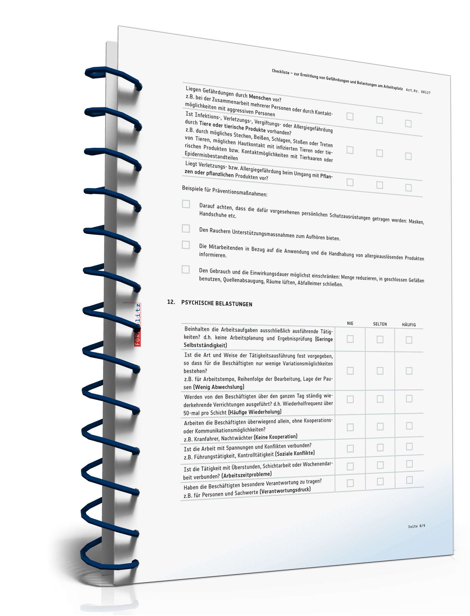 Checkliste Gefährdungen/Belastungen Arbeitsplatz PDF. Seite: 8