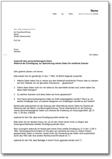 Auskunftsersuchen personenbezogene Daten DSGVO Word