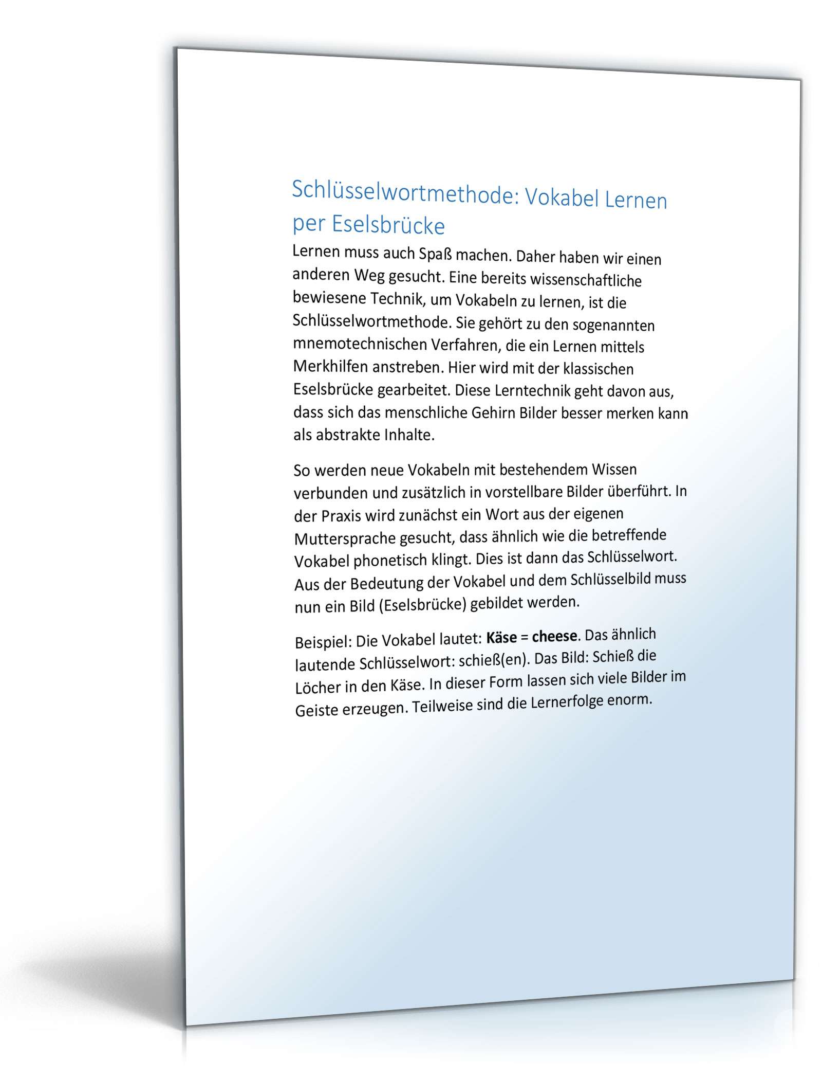 Vokabel Lernen mit Eselsbrücken Excel. Seite: 10