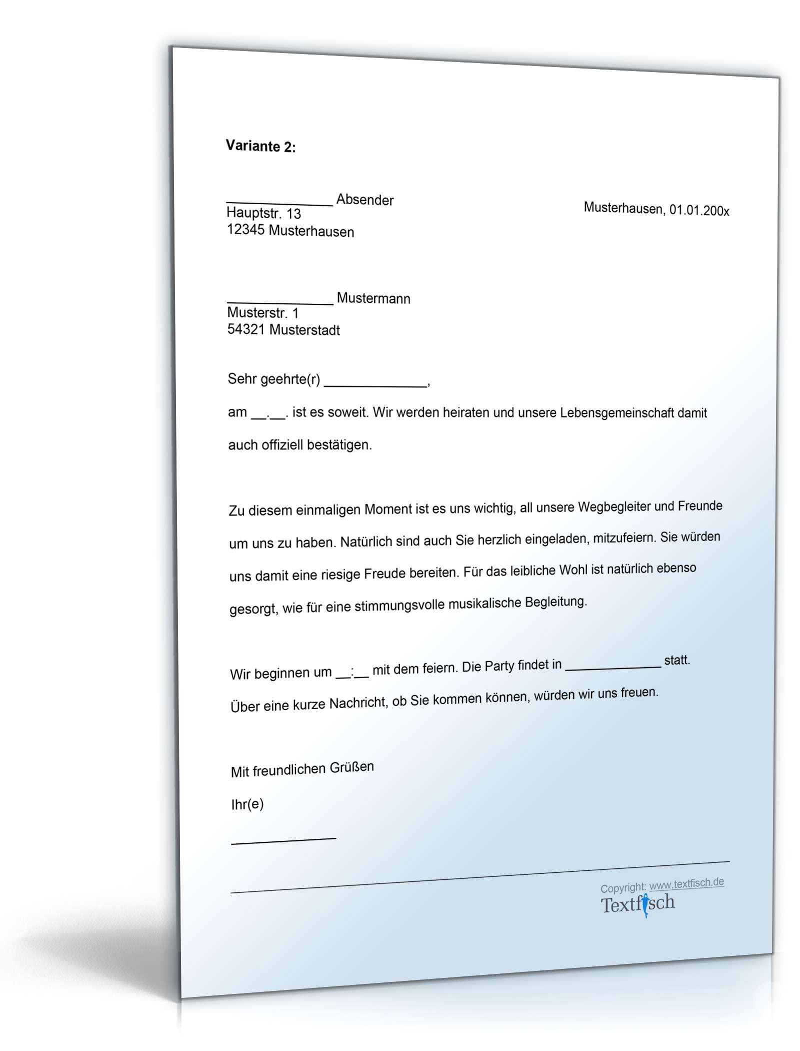 Einladung Hochzeit Word. Seite: 2