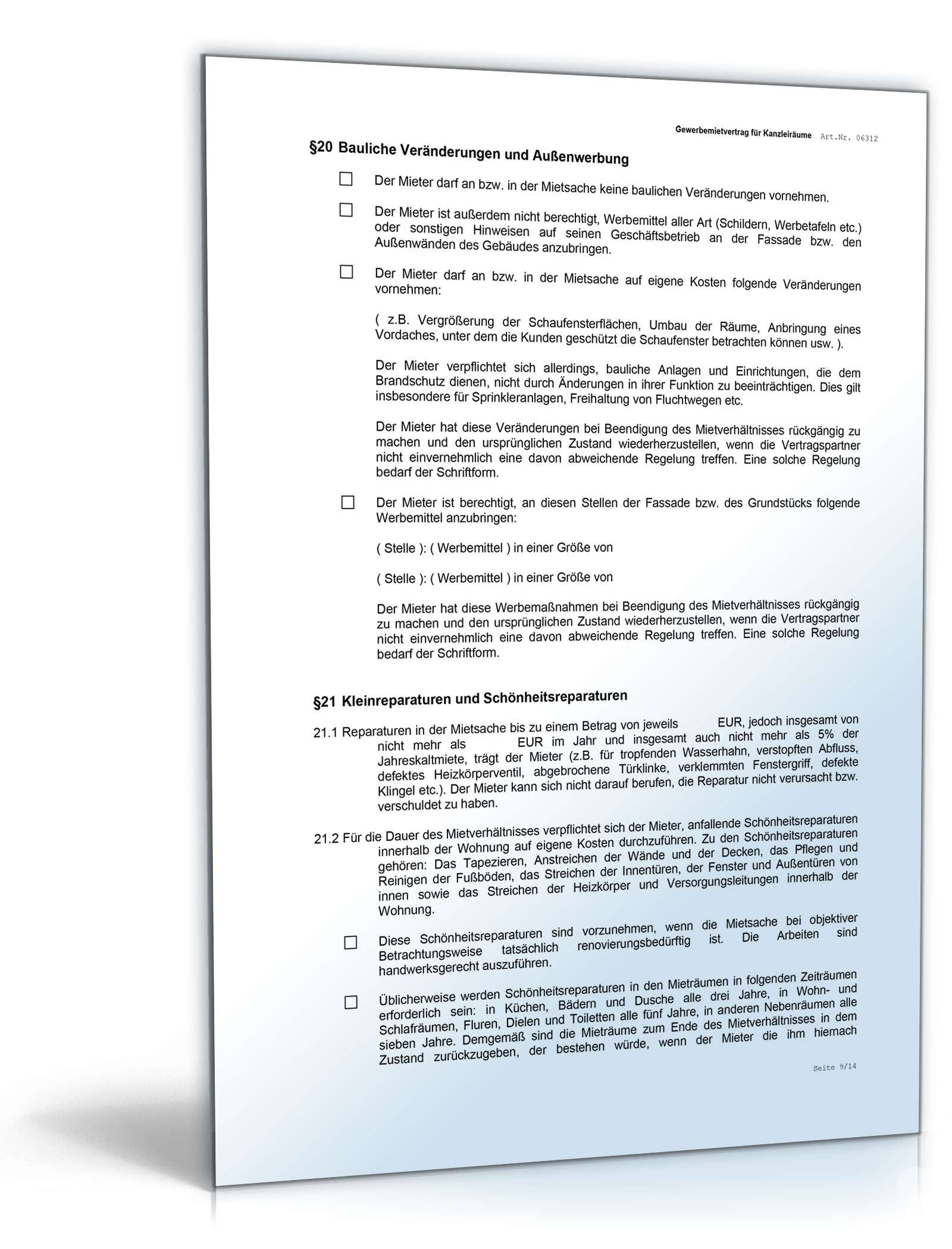 Gewerbemietvertrag Kanzleiräume Word. Seite: 9