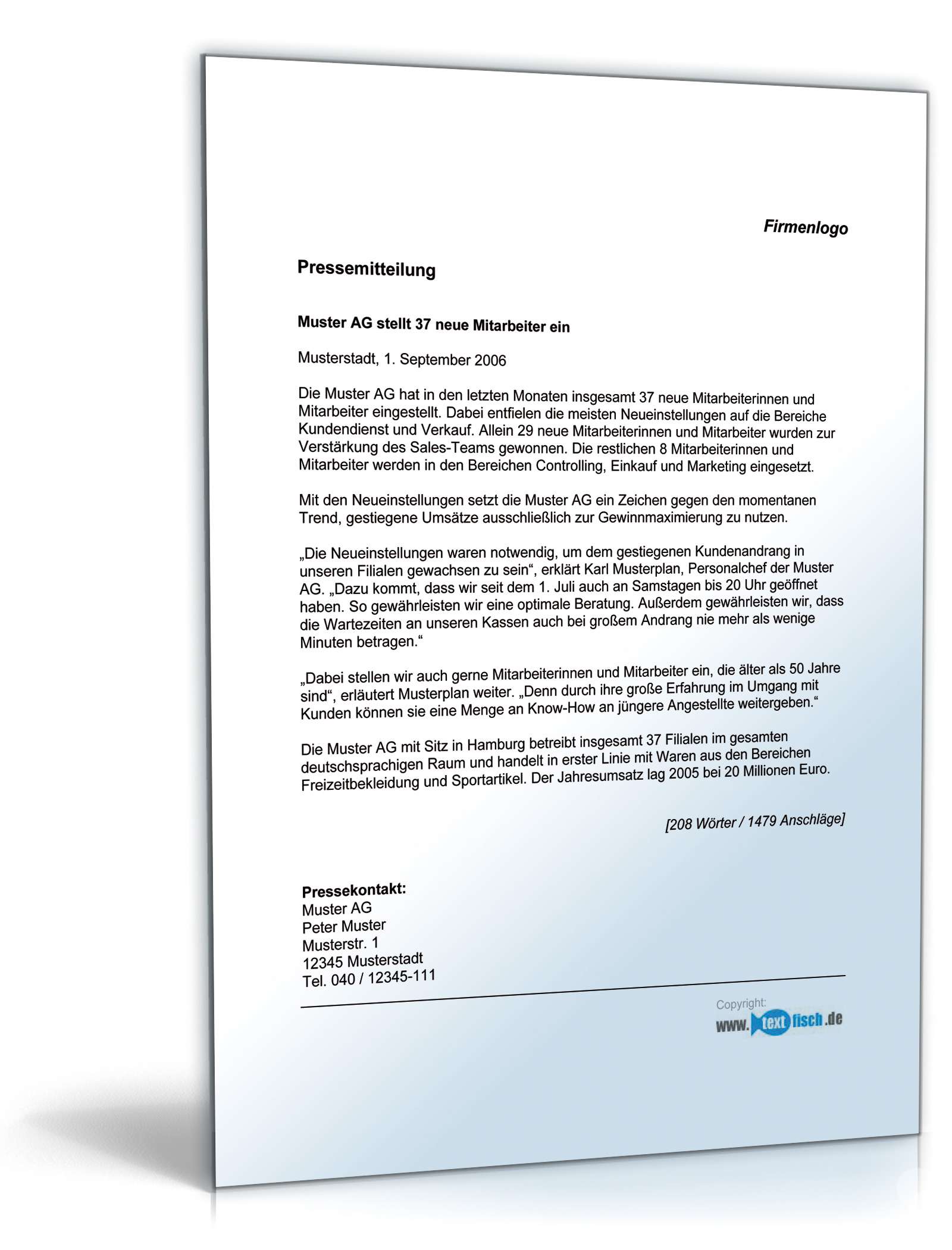 Pressemitteilung über Einstellung neuer Mitarbeiter im Einzelhandel PDF