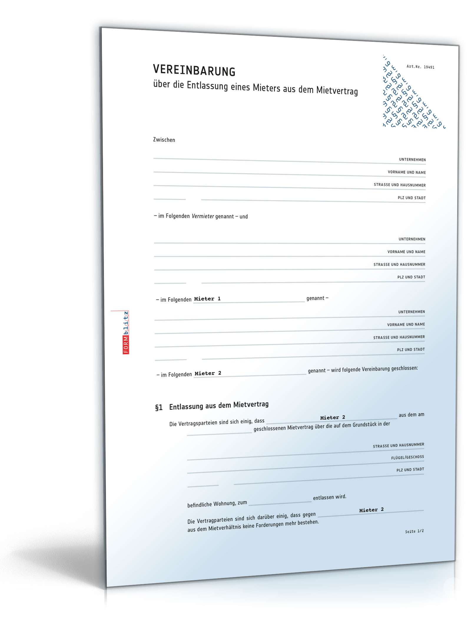 Entlassung eines Mieters aus gemeinsamen Mietvertrag PDF