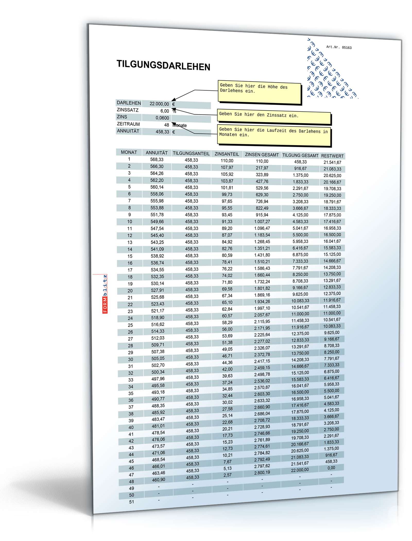 Annuitäts- und Tilgungsrechner Excel. Seite: 3