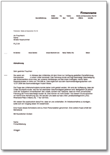 Abmahnung Unfalls mit Dienstwagen Word