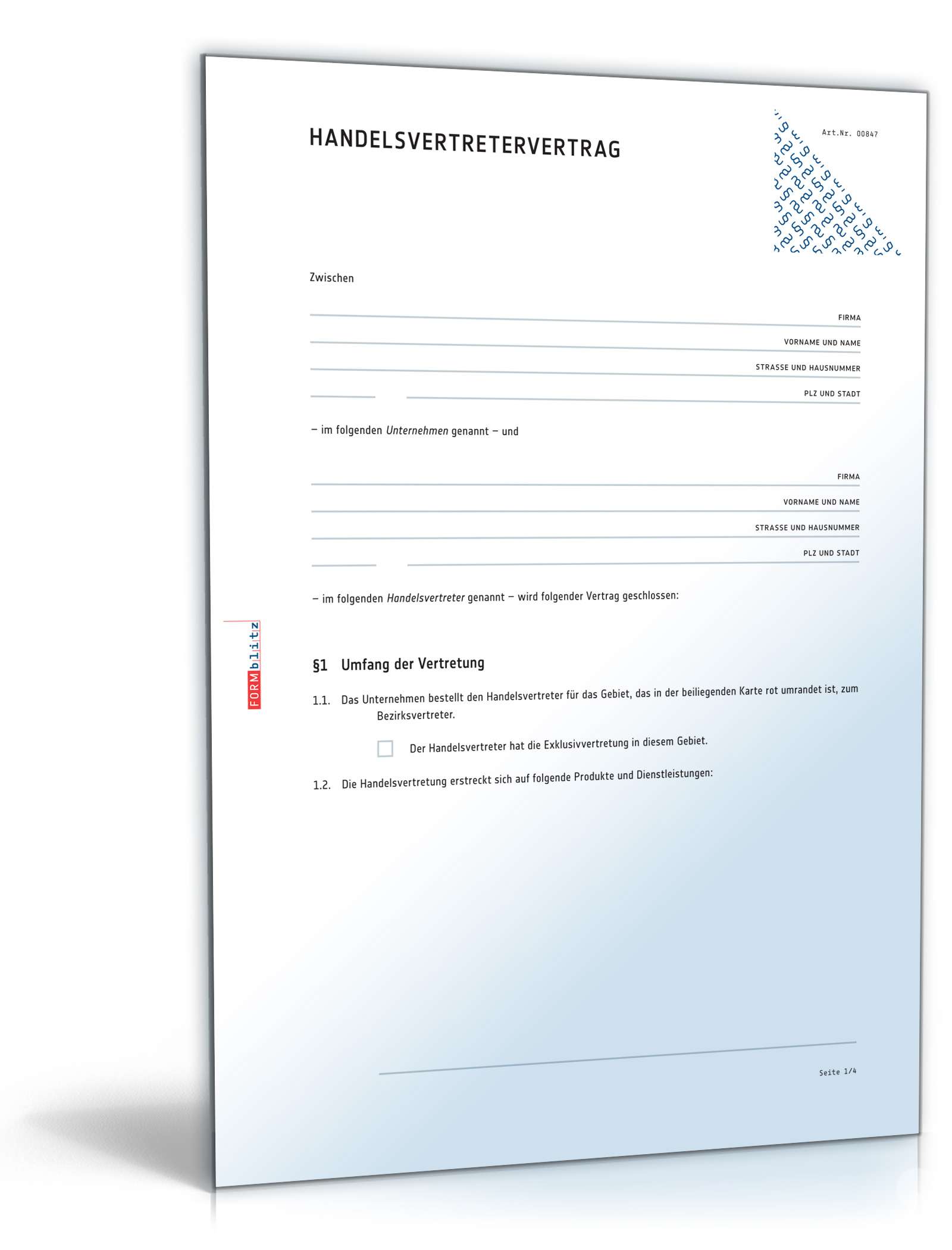 Handelsvertretervertrag mit einem selbstständigen Handelsvertreter PDF