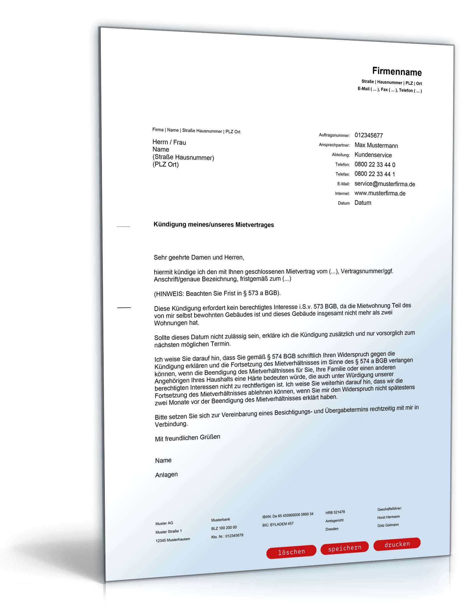 Kündigung Mietvertrag Einliegerwohnung PDF