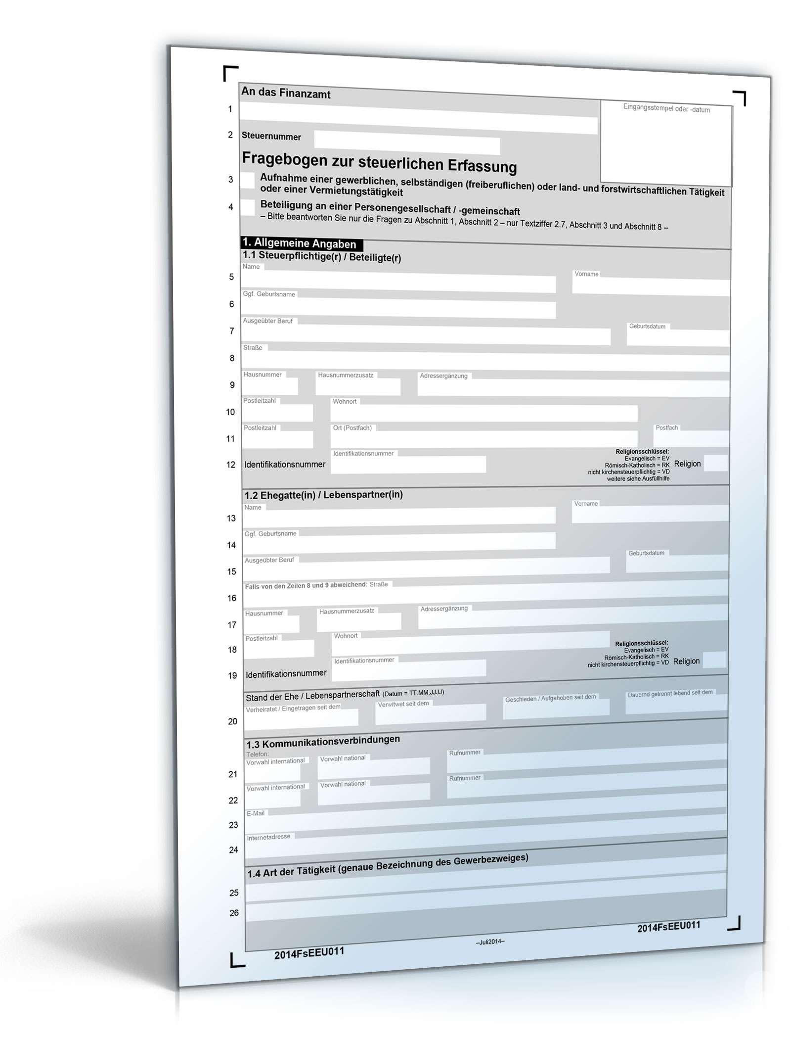 Fragebogen steuerliche Erfassung PDF