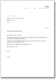 Begleitschreiben zum Antrag einer Reha Word