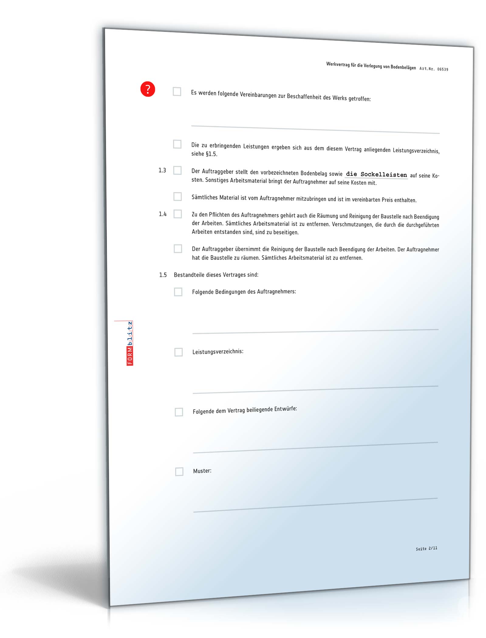 Werkvertrag Verlegung von Bodenbelägen PDF. Seite: 2